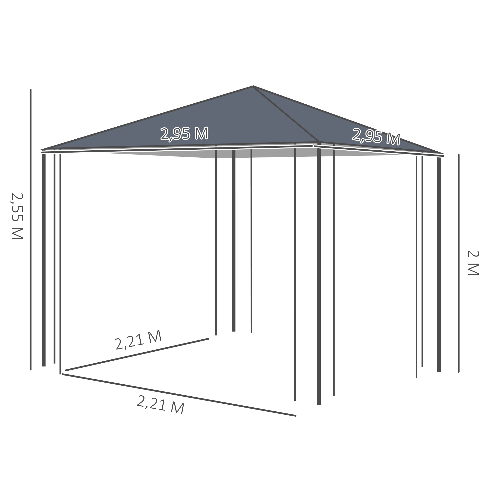 Gartenpavillon 2,95 x 2,95 m Pavillon Gartenzelt Festzelt Partyzelt Stahl Polyester Grau