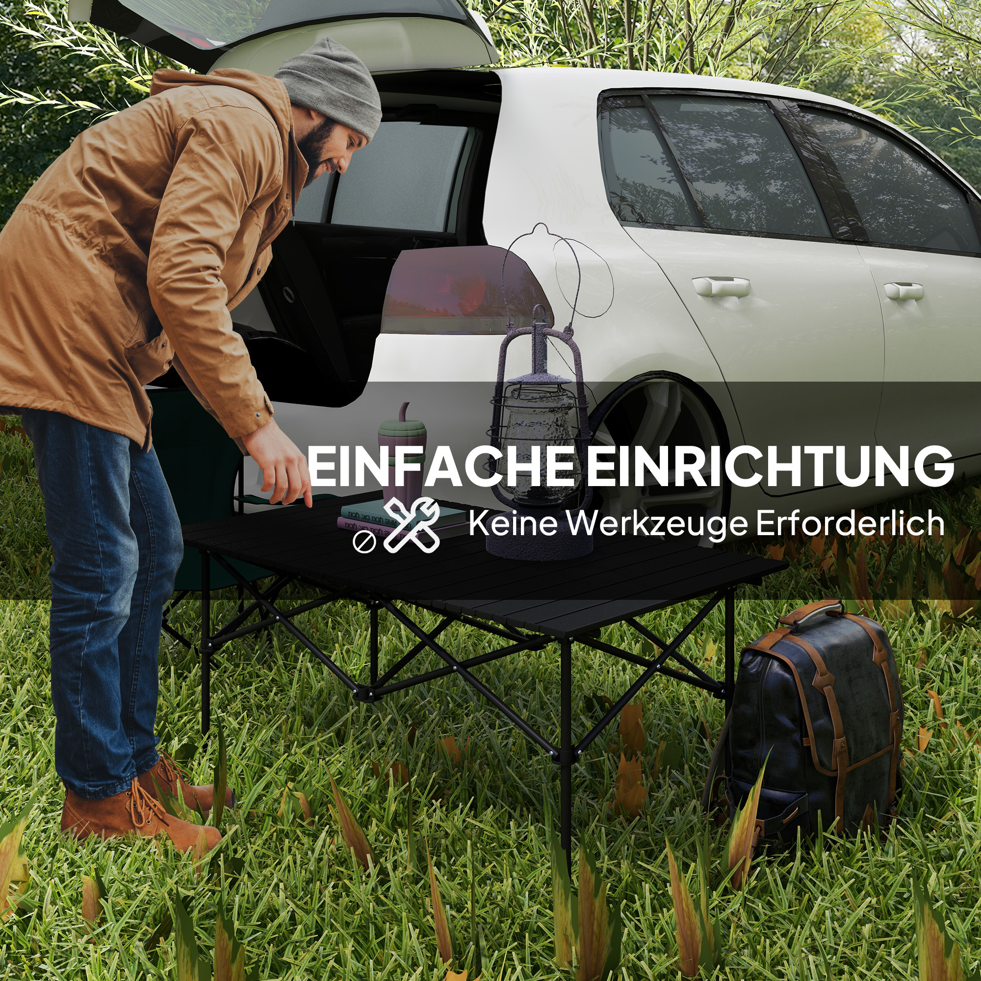 Campingtisch Klapptisch mit Aufrollbare Tischplatte Gartentisch aus Aluminium 2 Personen 95 x 55cm Schwarz