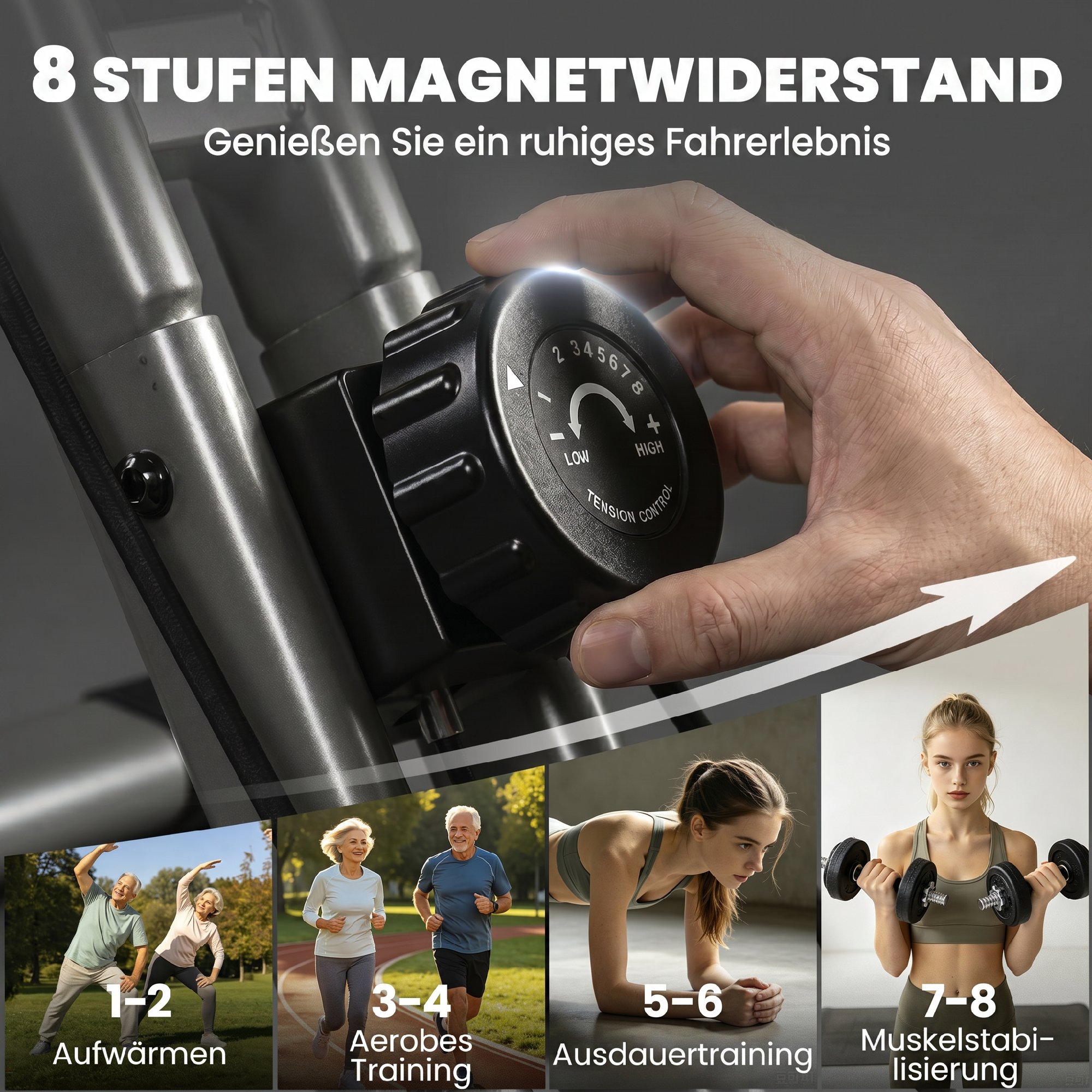 3 in 1 Heimtrainer Fahrrad Klappbar Leise Liegeergometer mit LCD Monitor Bluetooth Herzfrequenz Sensor Widerstandsband