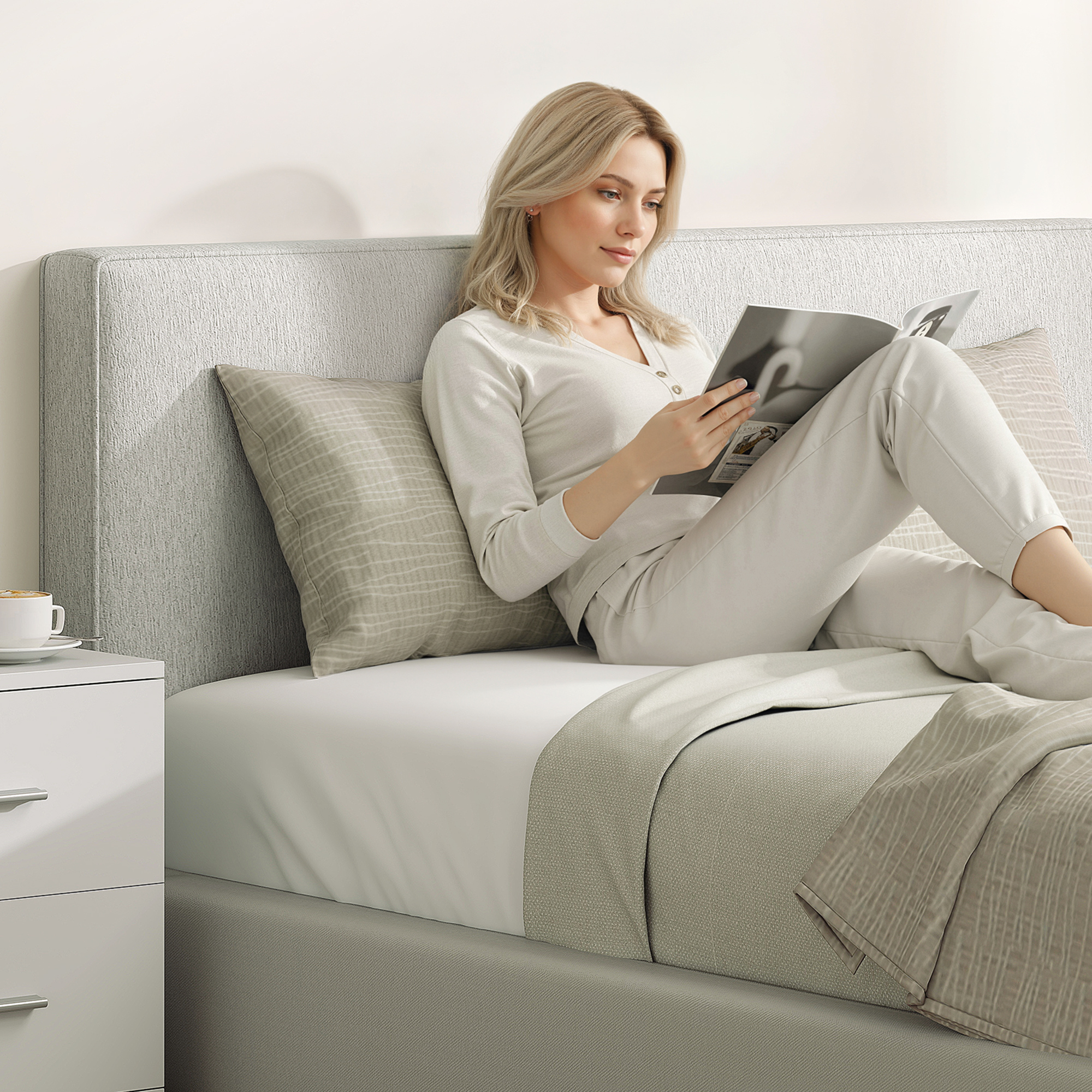 Wandmontiertes Kopfteil für Bett-Polsterung, 160 x 10 x 60 cm, Stoffbezug, Cremeweiß