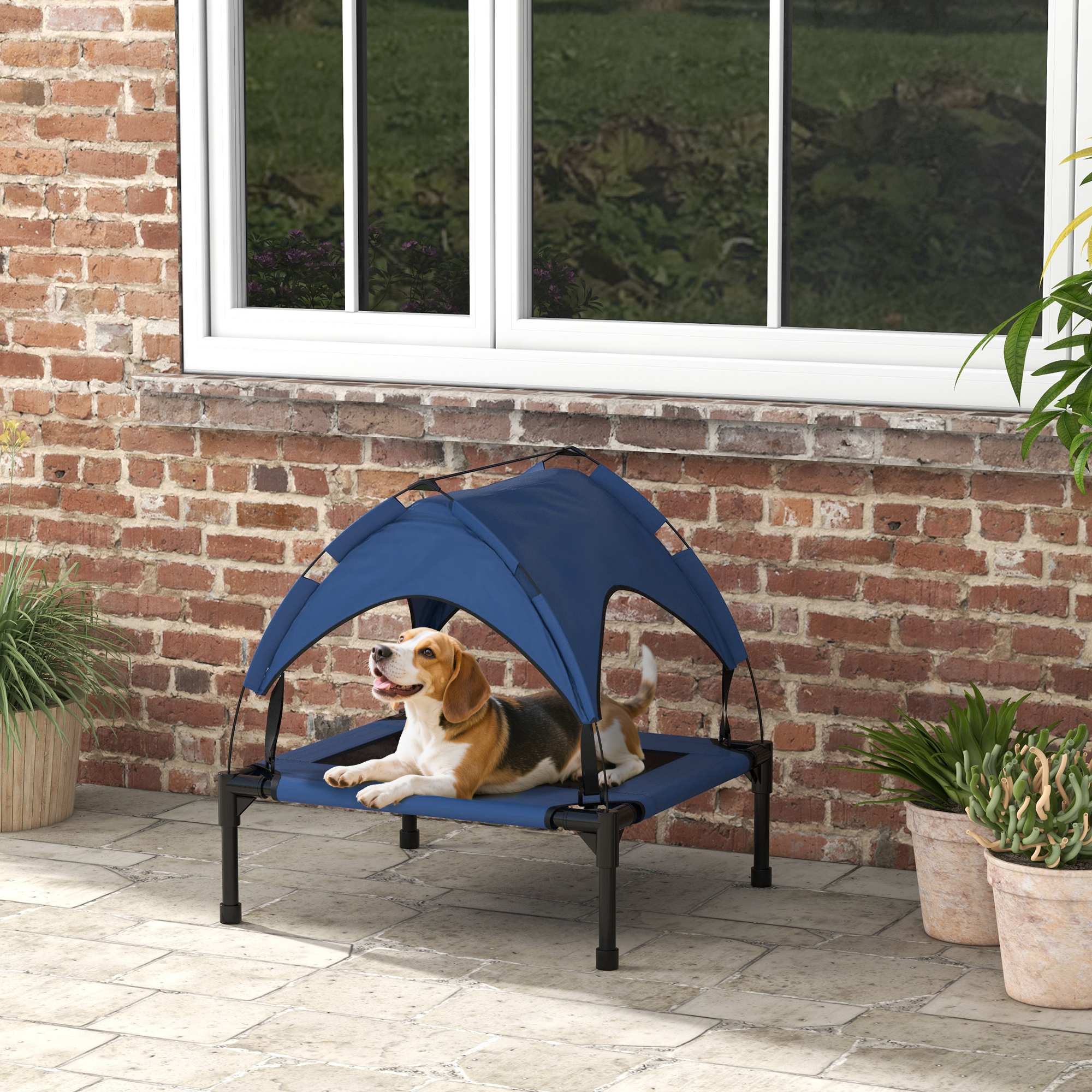 Hundebett mit Dach, atmungsaktiv, wasserabweisend, bis 20 kg, 76 x 61 x 69,5 cm, Dunkelblau