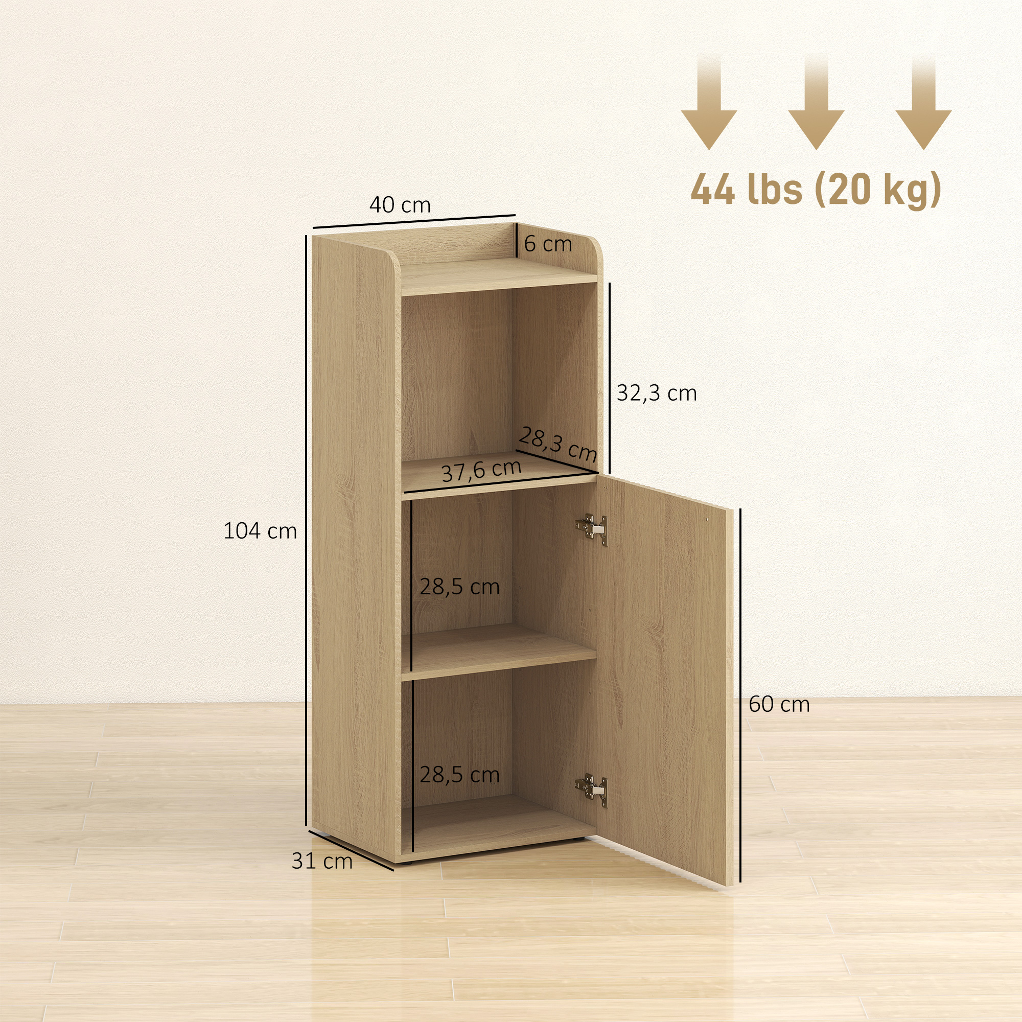 Badezimmerschrank Nischenschrank mit Schrank, offen Regal, verstellbar Regal, Badschrank, 40 x 31 x 104 cm, Gelbeiche