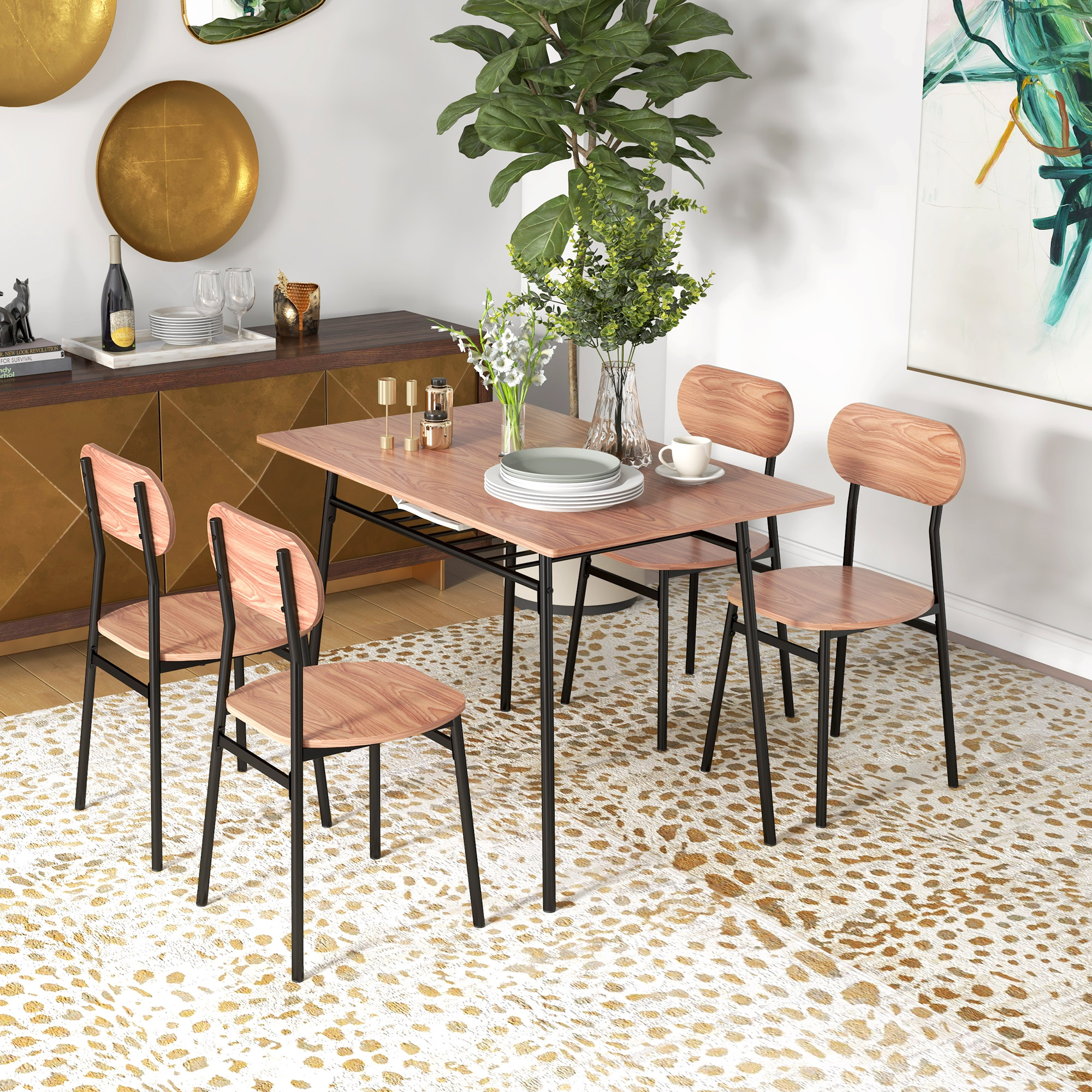 Essgruppe Tisch mit Stühlen Esszimmertisch, Industriedesign, 110 cm x 70 cm x 75 cm, Braun