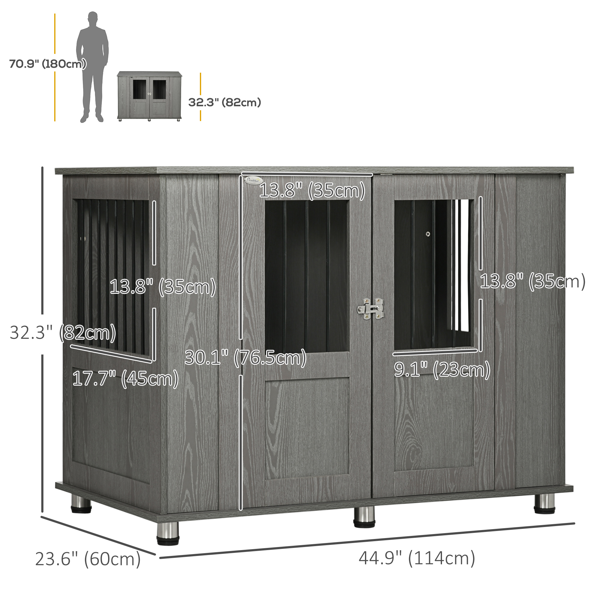 Hundekäfig Hundebox, 2 Türen, inkl. Verriegelung,116 cm x 60 cm x 87 cm, Grau
