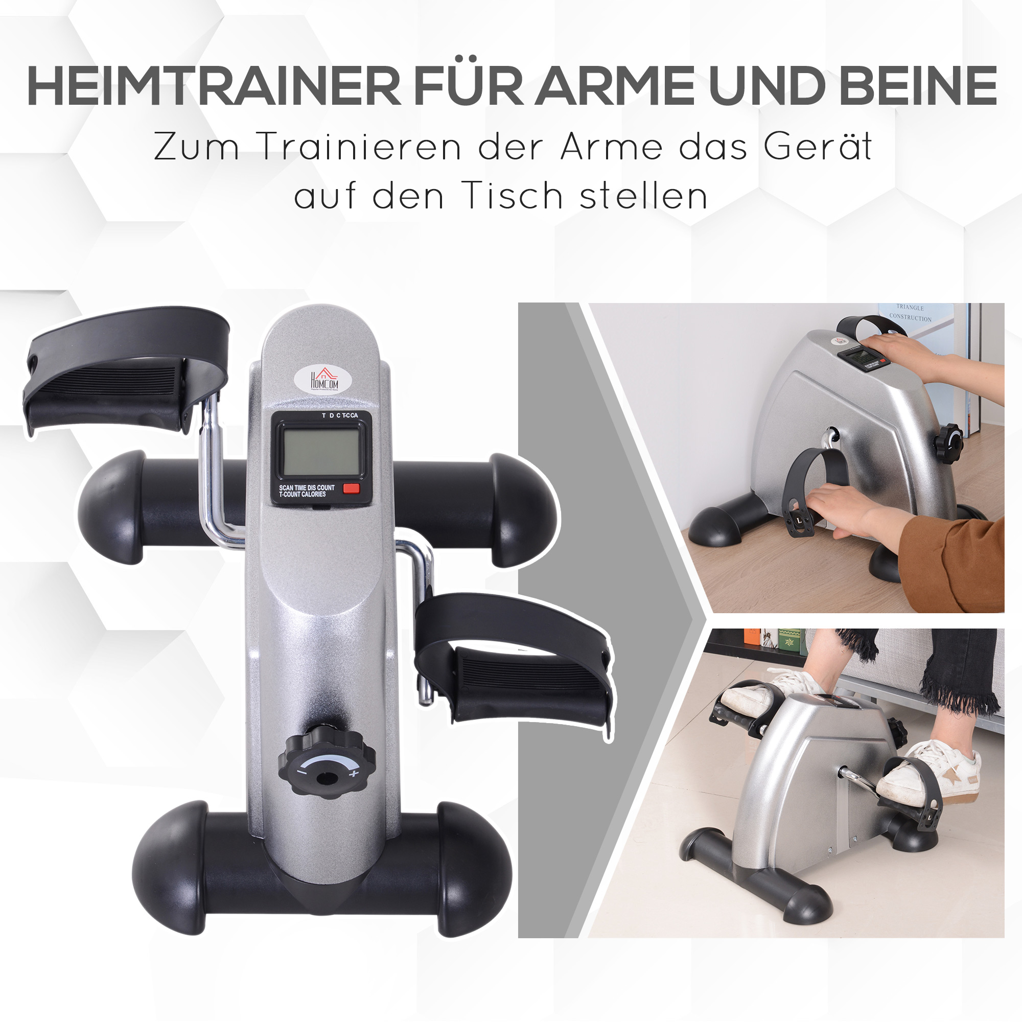 Mini Heimtrainer Arm-und Beintrainer Pedaltrainer für Senioren mit LCD-Display verstellbarer Widerstand Fitnessbike Hometrainer für Zuhause Heim Büro 35 x 40 x 31 cm Silber