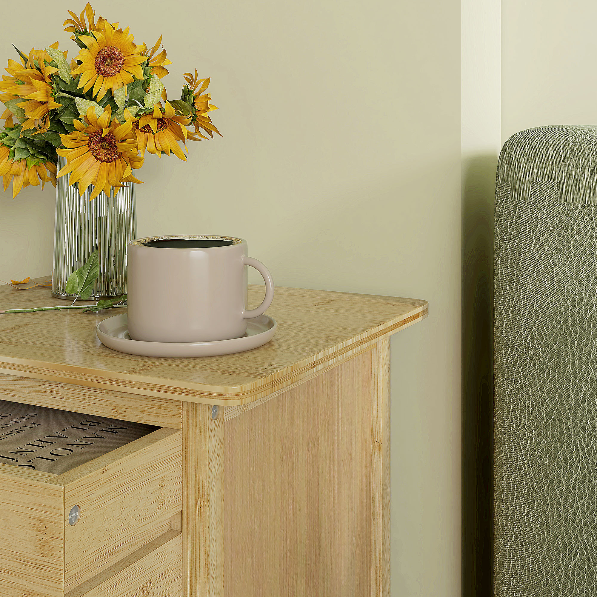 Nachtschrank, 2er-Set, Skandi-Design, Bambus, 2 Schubladen & Regal, 40x34x60cm