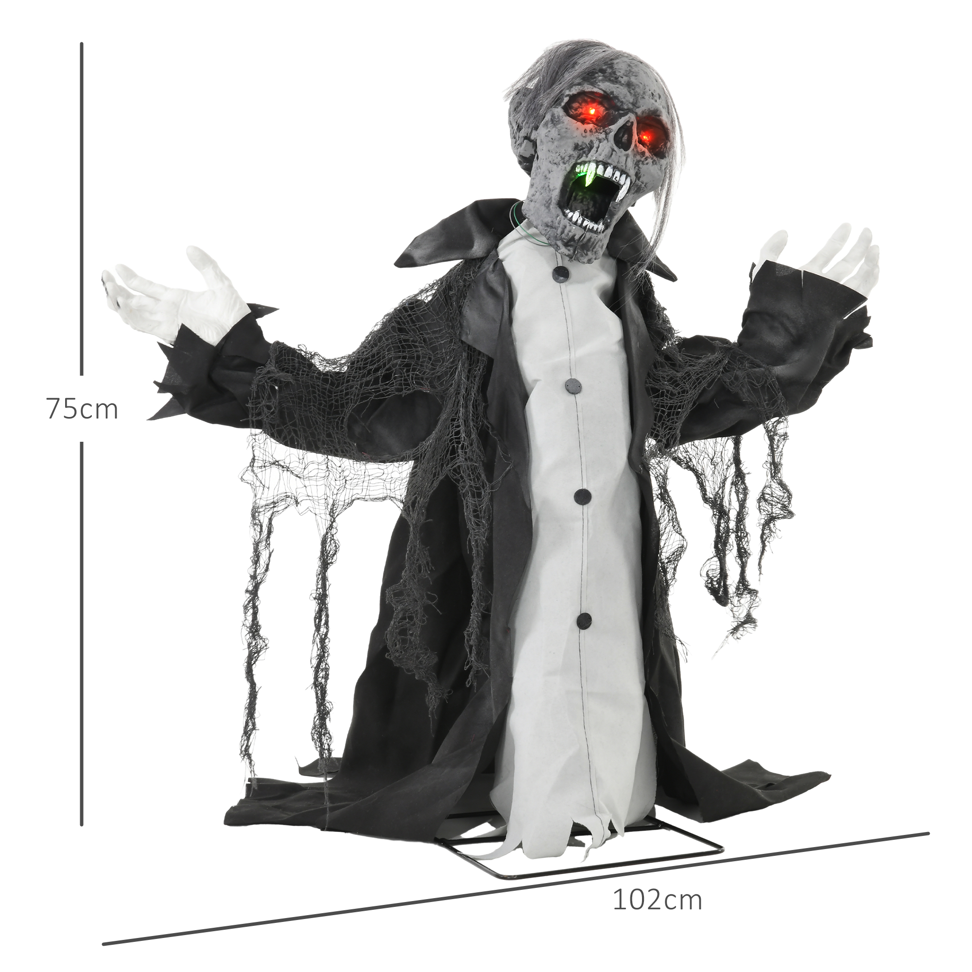 Halloweendeko, Skelett/Zombie, beweglich, Bewegungssensor, LEDs & Sounds, 75 cm