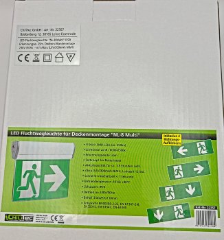 LED Fluchtwegleuchte "NL-8 Multi", Erkennungsw. 25m, IP20, Decken+Wandmont.