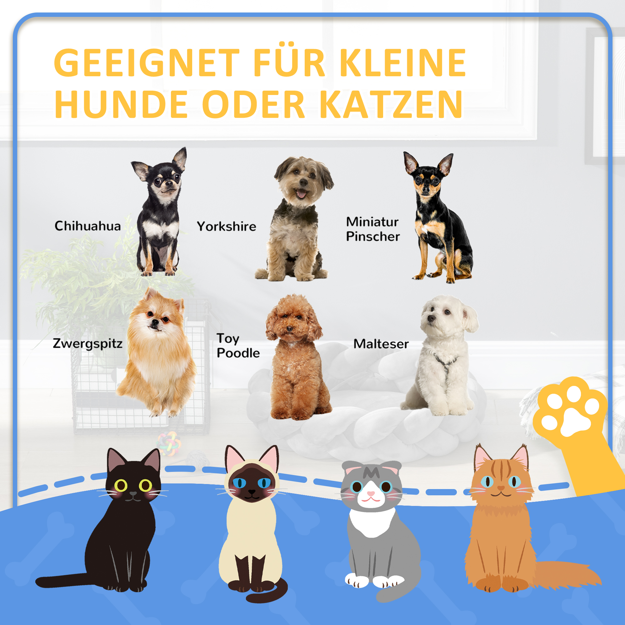 Haustierbett inkl, Kissen, Katzenbett, Hundekorb, waschbar, 55 cm x 55 cm x 14 cm, Grau