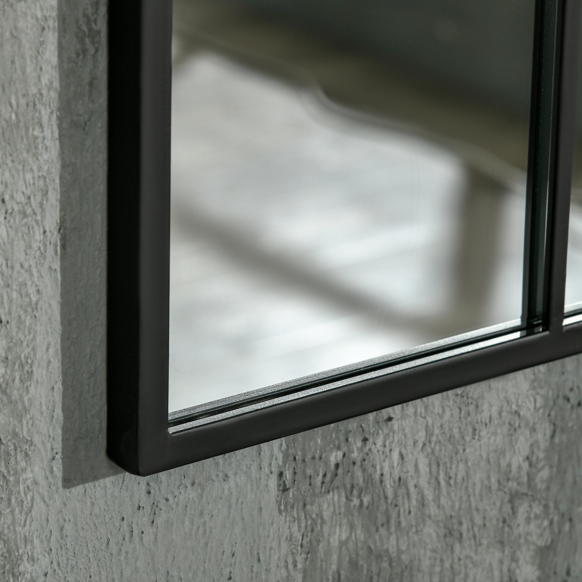 Fensterspiegel mit Metallrahmen, 91 cm x 2 cm x 60 cm Schwarz