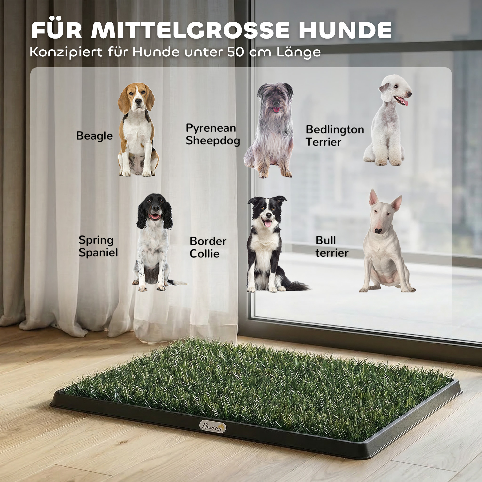 Hundetoilette 76 x 50,5 cm Hundeklo mit 2 Kunstrasen waschbar Welpentoilette für Hunde für Balkon Zuhause Schwarz+Grün