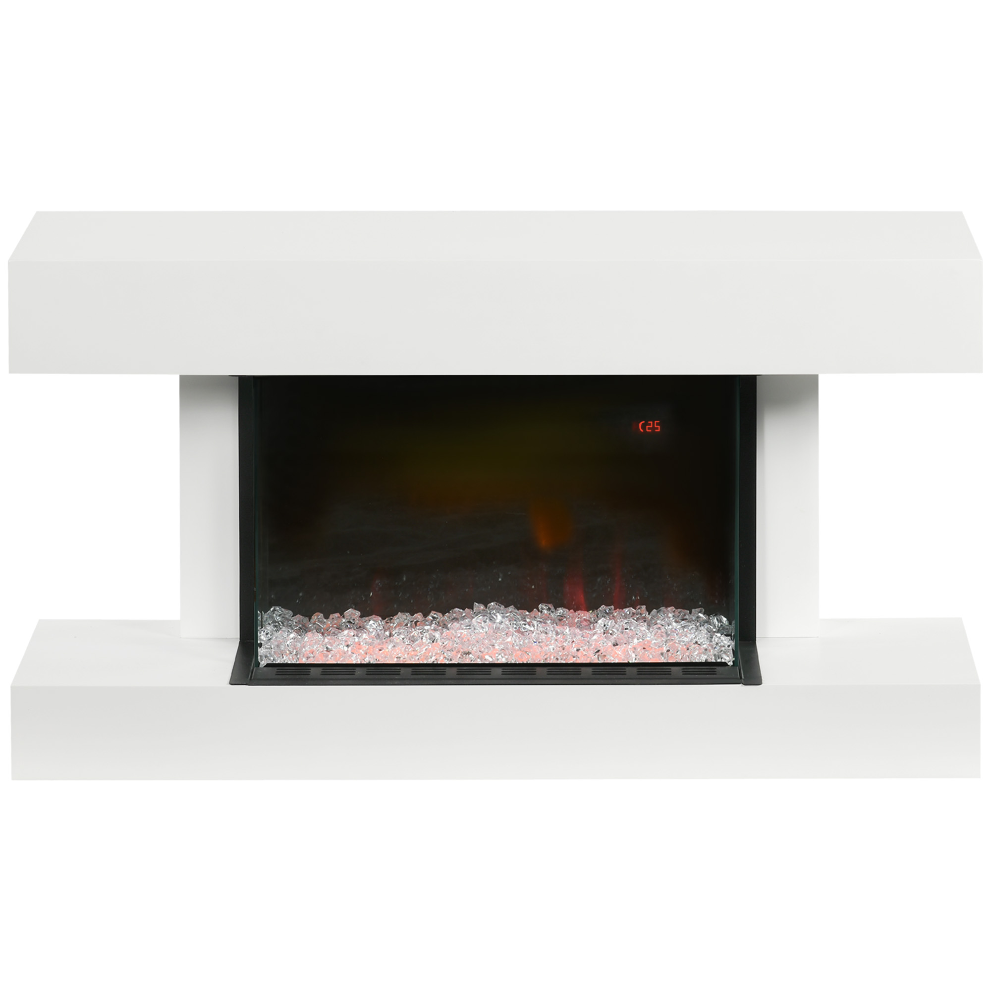 Elektrokamin, Wandkamin mit Heizung 2000 W, LED 3D-Flammeneffekt, Kristalle, in 11 Farben mit 3 Helligkeitsstufen, Elektrischer Kamin mit Fernbedienung, Timer, Wandmontage, Weiß
