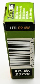 LED Stiftsockel G9, 4W, 480lm, dimmbar / 330°, 230V, 3000k / warmweiß, Glas