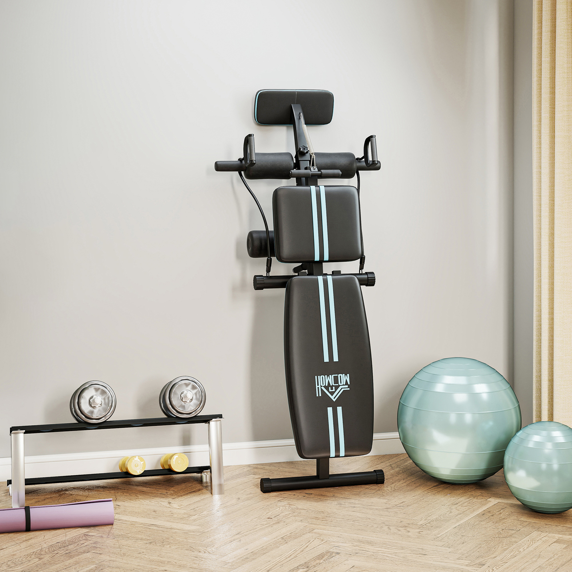 Hantelbank, Klappbar Trainingsbank mit 7-fach verstellbarer Rückenlehne, Fitnessbank bis 120 kg belastbar, Blau