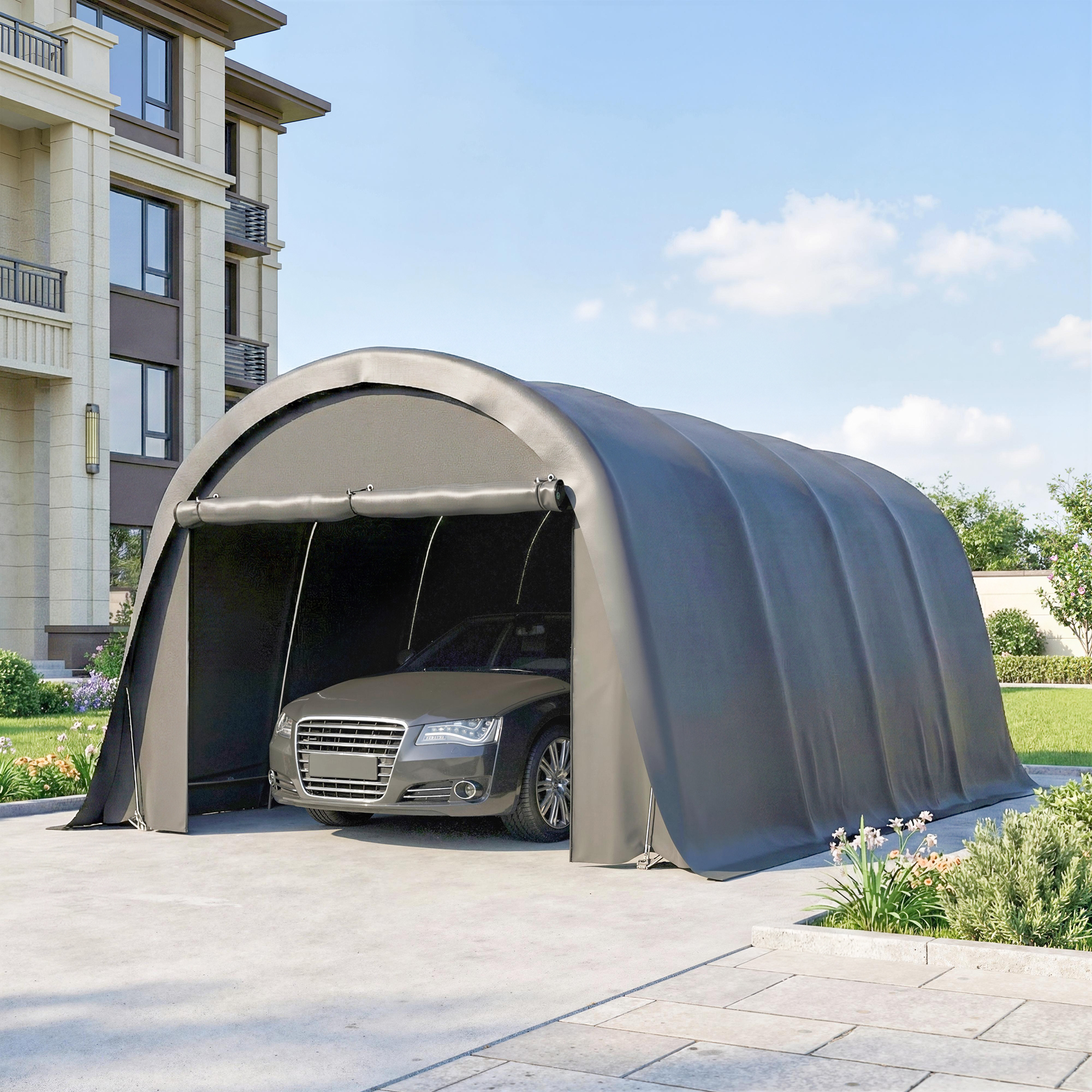 Carport Zeltgarage 3x6m Winterfest wasserdichtes Lagerzelt mit abnehmbaren Seitenwänden großer Rolltor, UPF50+