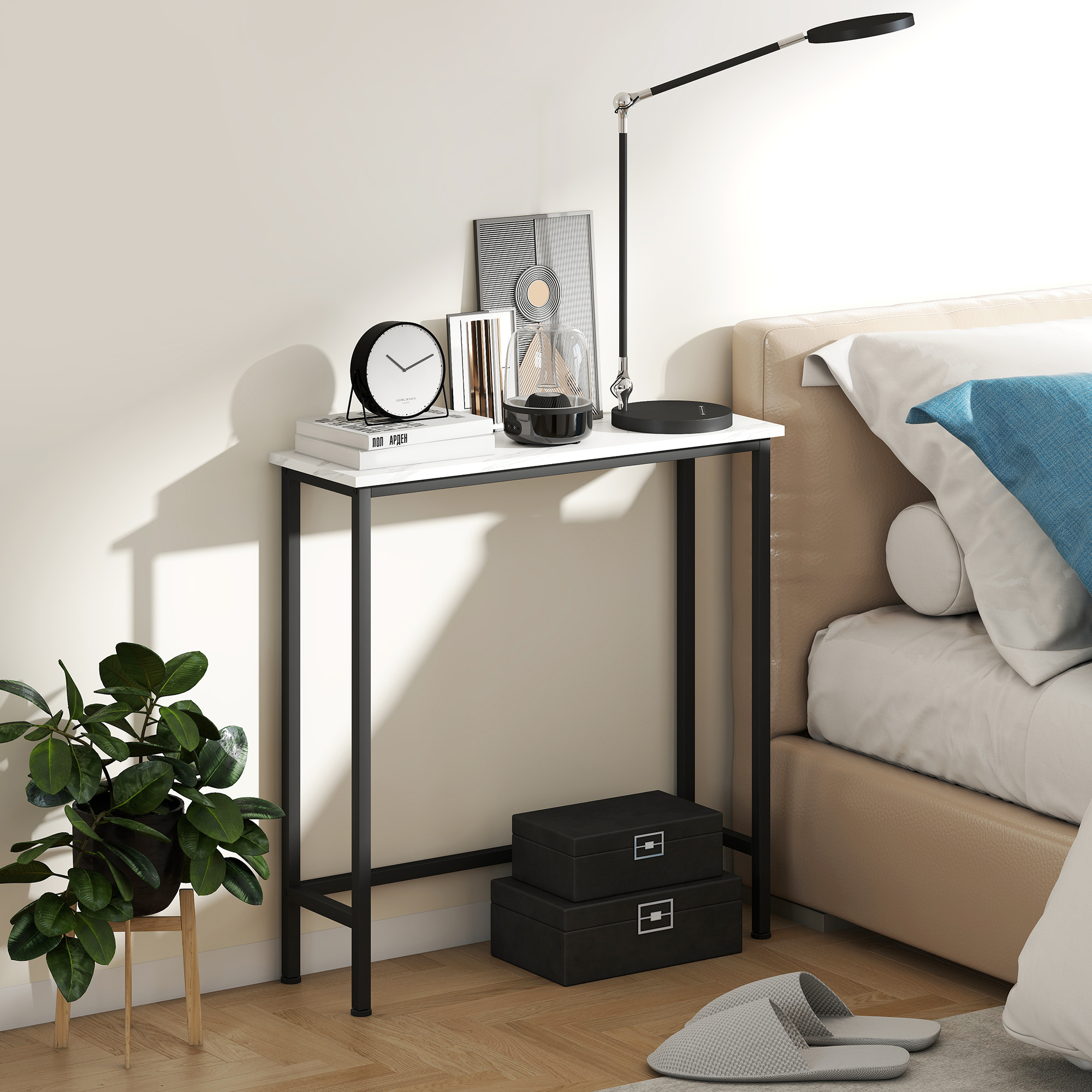 Konsolentisch Flurtisch mit verstellbar Fußpads, Kippschutz 75 x 24 x 76 cm für Kleinen Raum Schwarz