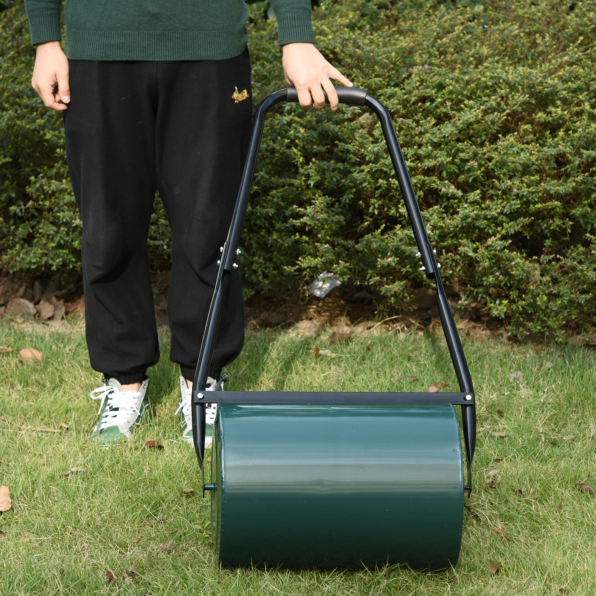 Rasenwalze Gartenrolle Gartenwalze mit U-Griff 31 cm Durchmesser 30 cm Arbeitsbreit 40 L Wasser-/Sandfüllunge Metall Grün