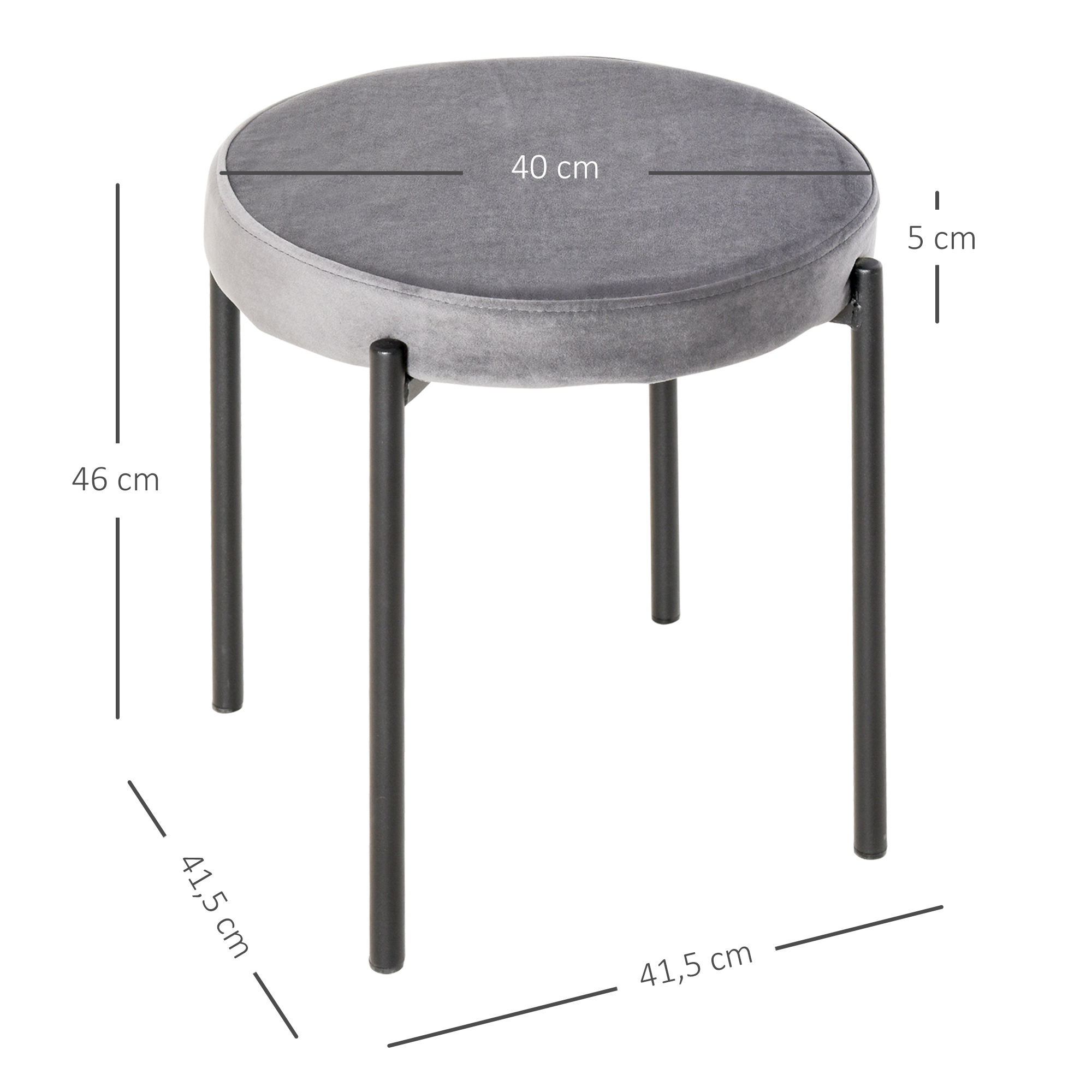 4er-Set Esszimmerhocker Stapelbar Esszimmerstühle Küchenstuhl mit gepolstertem Sitz, Samtoptik Sitzhocker Samt für Küche Esszimmer Metall Grau 41,5 x 41,5 x 46 cm