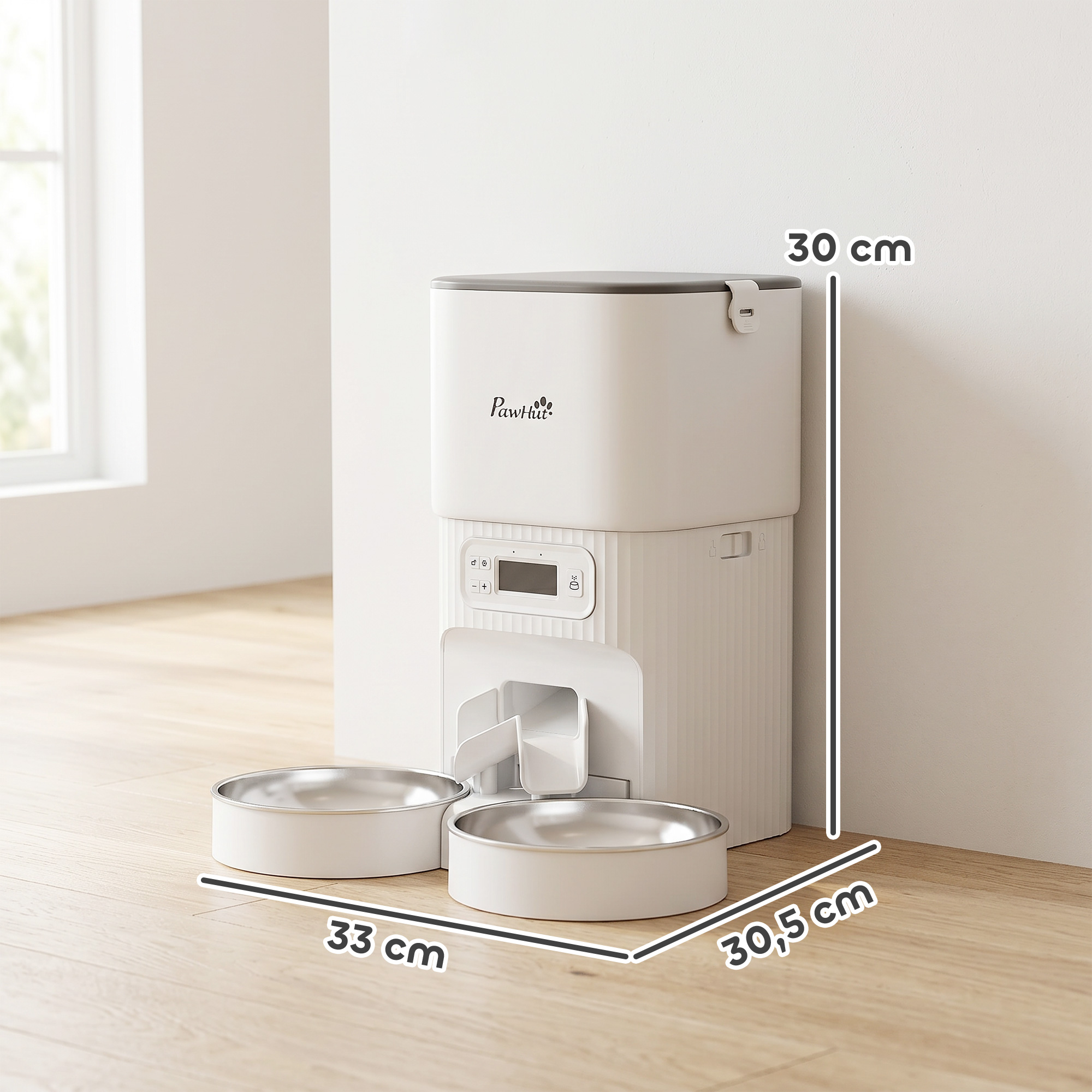 automatischer Katzenfutterspender mit Zeitschaltuhr, Portionierung und 2 Edelstahlnäpfen