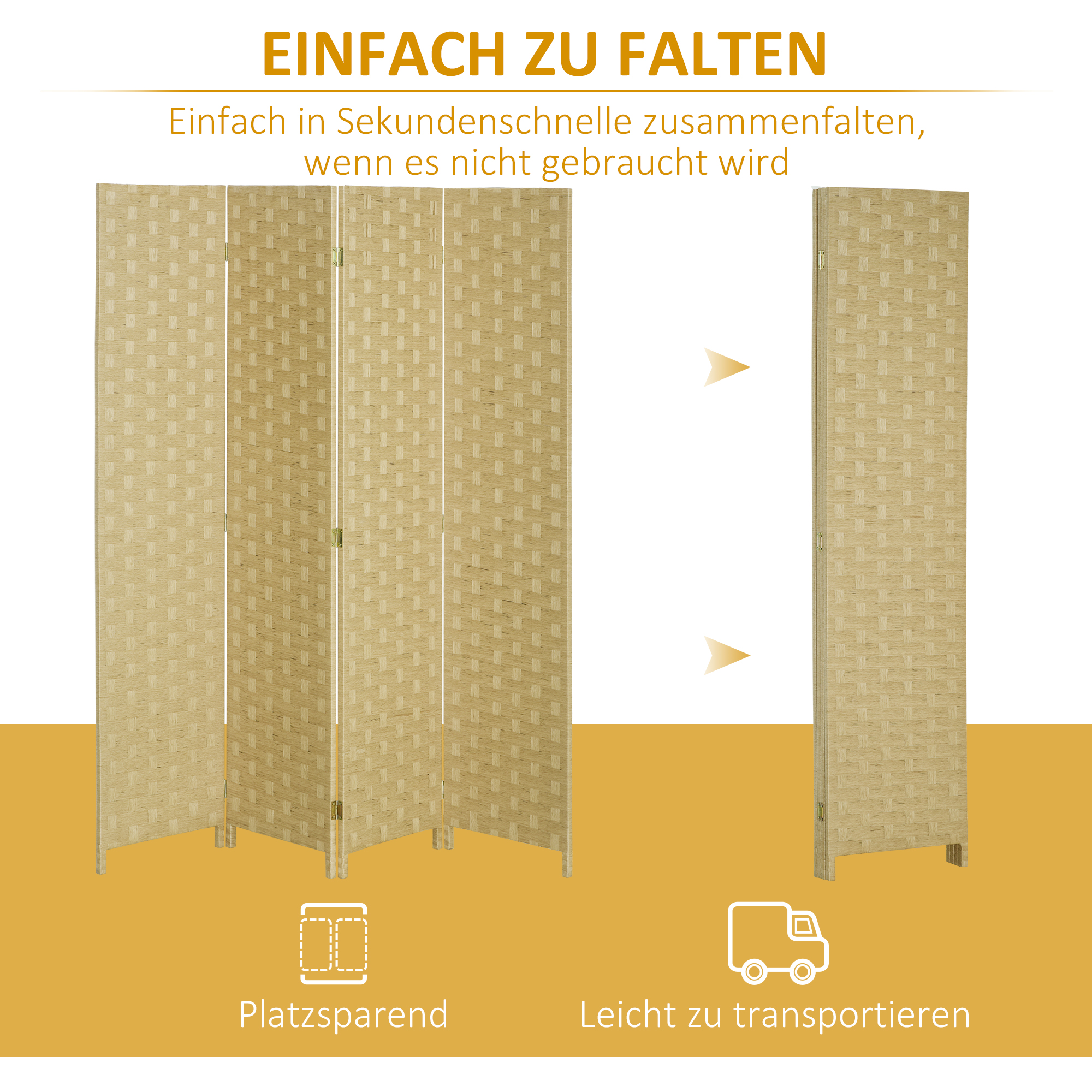 Paravent 4-teilig 159,5x169,5cm Raumteiler aus Wellenfaser für Wohnzimmer Braun