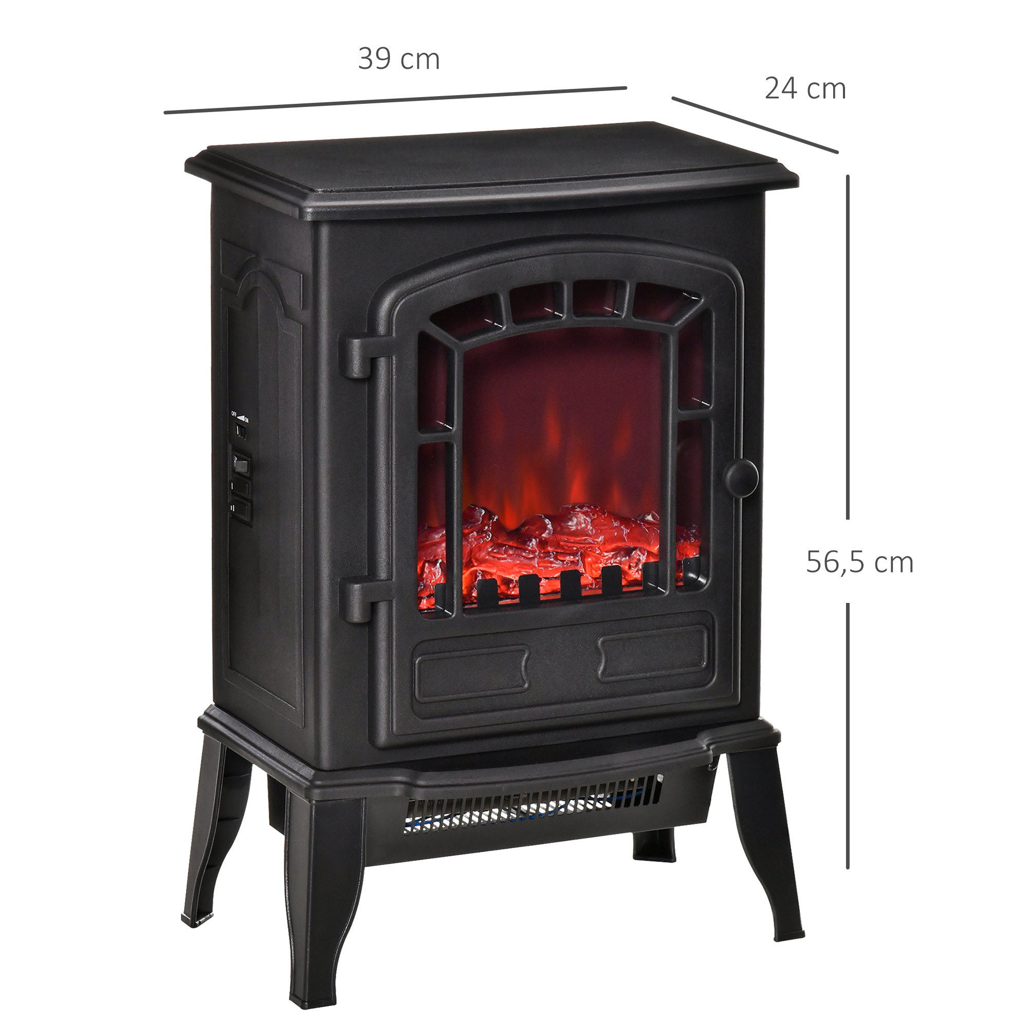 Elektrischer Bodenkamin, 2 Heizstufen, realistischer Flammeneffekt, vielseitig