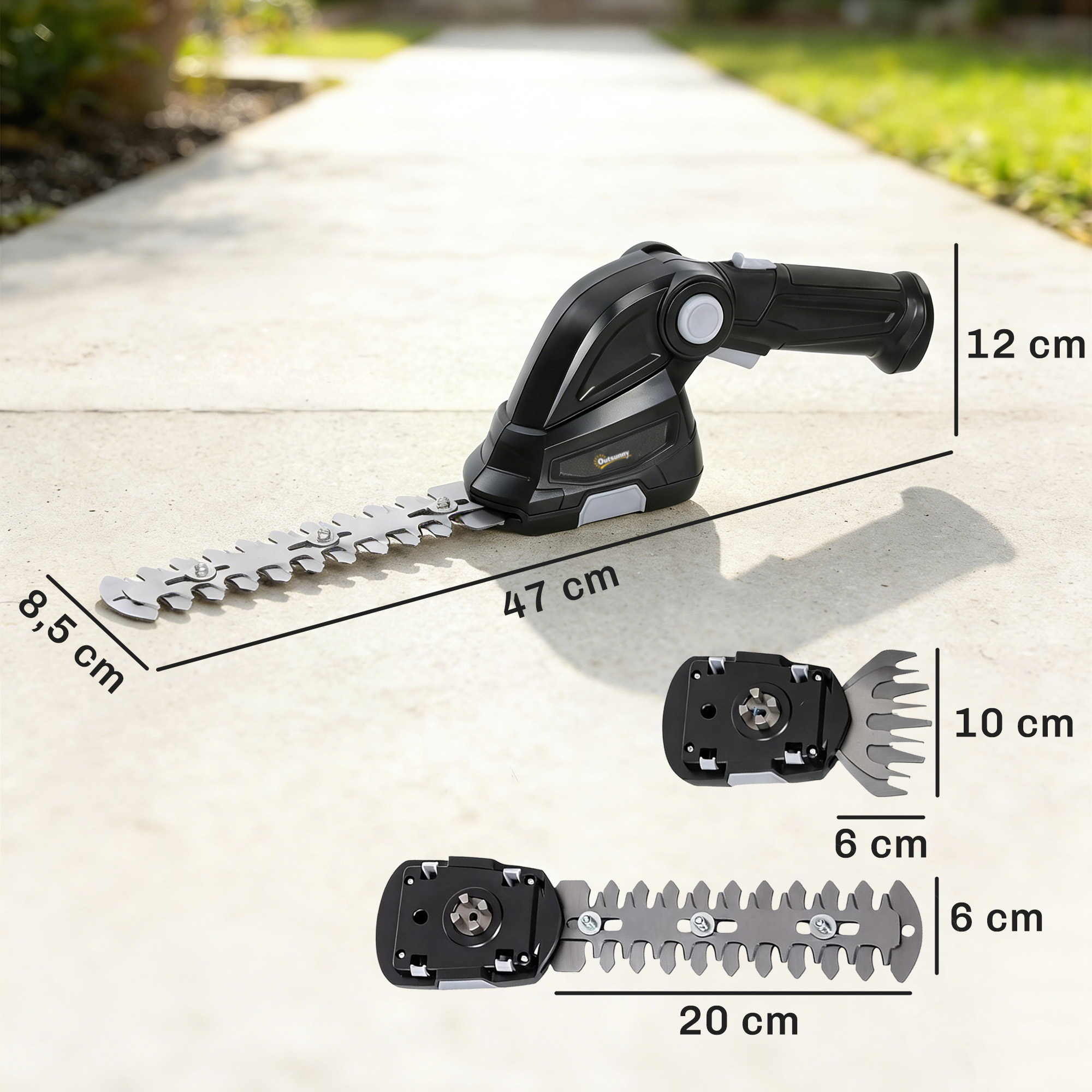 2-in-1 Elektrischer Hecken & Strauchschere mit 2 x 7,2V Wiederaufladbaren 2,0 Ah Akku, 2 Austauschbaren Klingen Schwarz