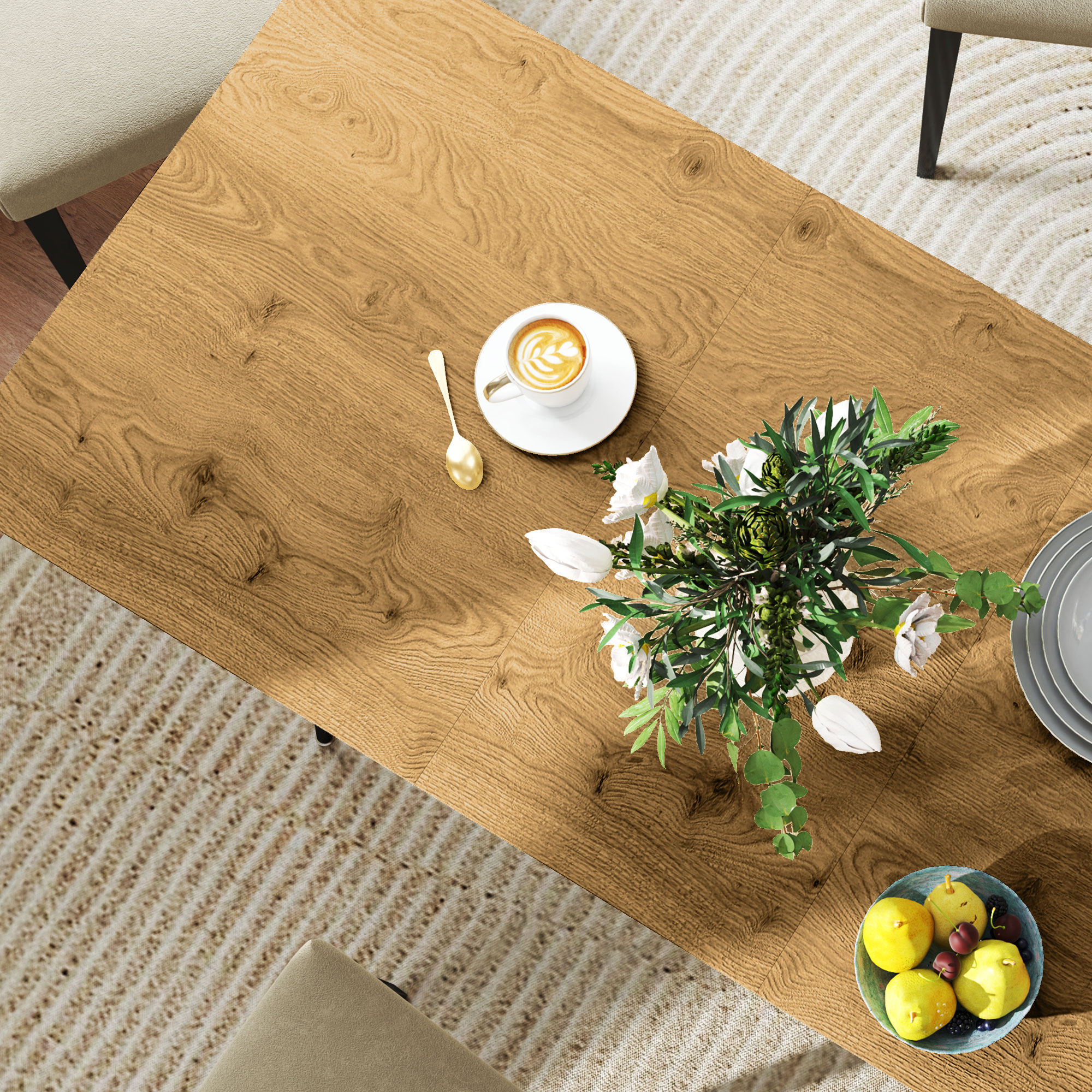 Ausziehbarer Esstisch, Erweiterbarer Tisch für 6-8 Personen, Küchentisch mit soliden Stahlbeinen