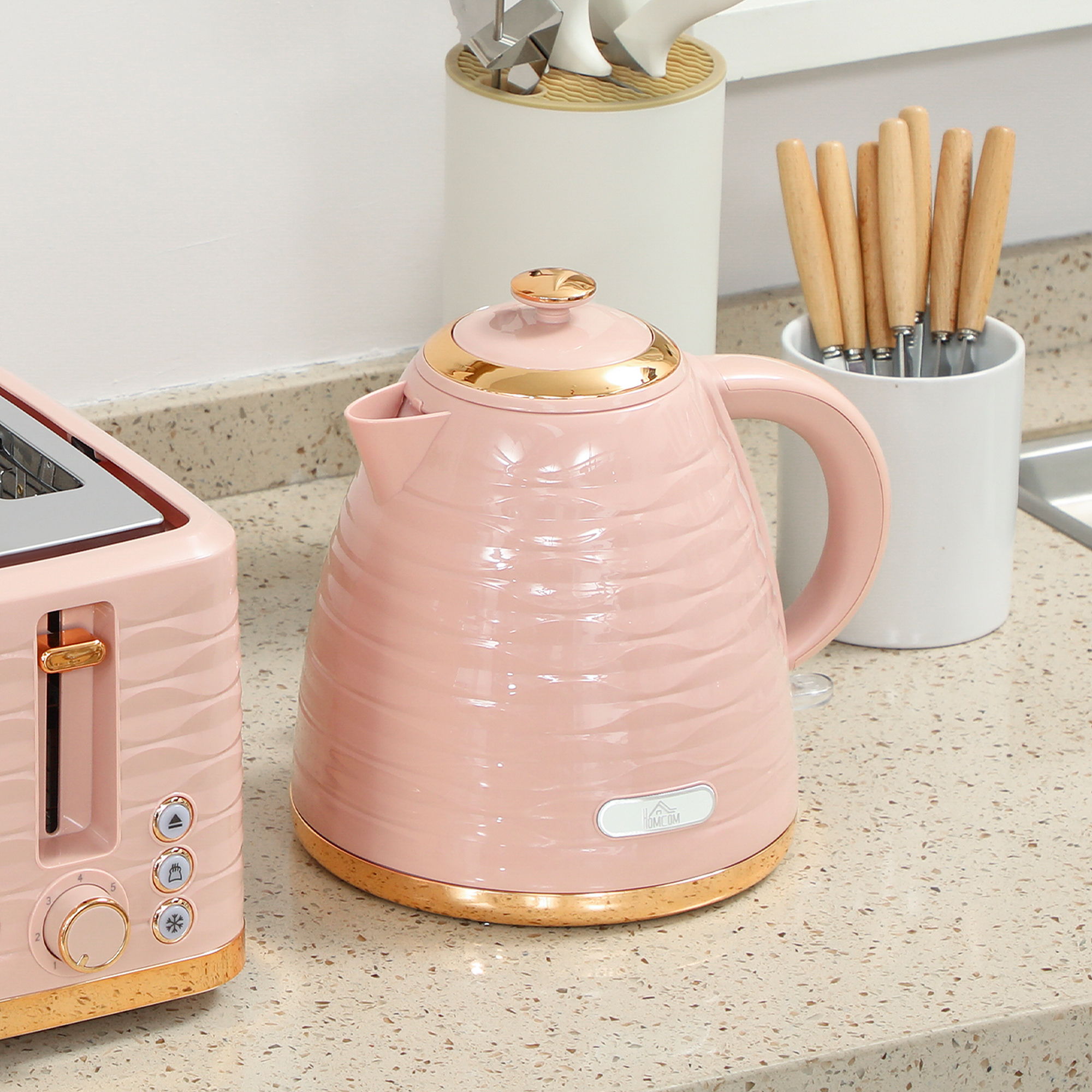 2-in-1 Toaster- und Wasserkocher-Set, 7 Bräunungsstufen, Auftau- und Aufwärmfunktion, Rosa