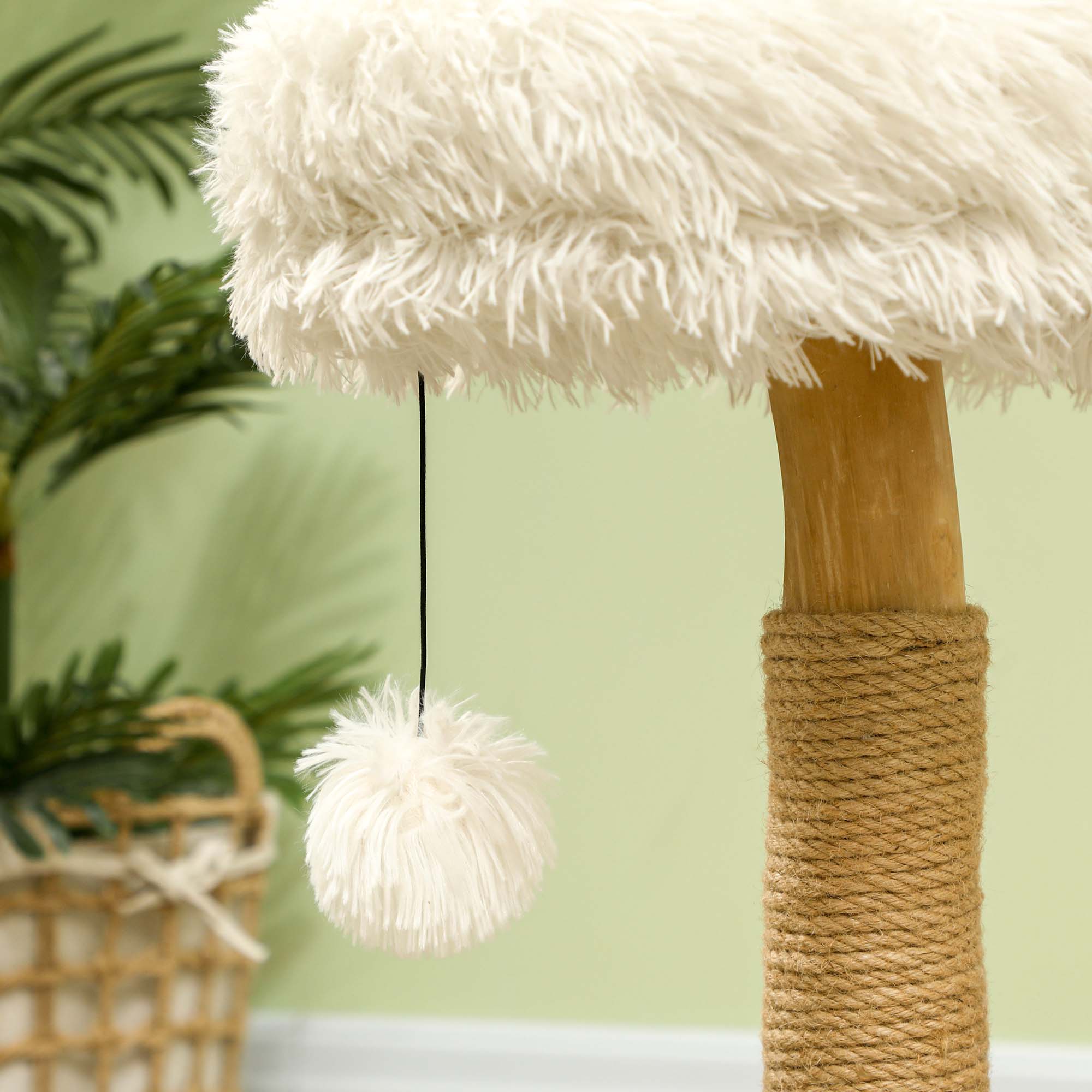 Katzenbaum, 61,5 cm, mit Katzenbett, Kratzpfosten, Sprungplattform, Spielzeugball, für Katzen bis zu 5 kg, Weiß