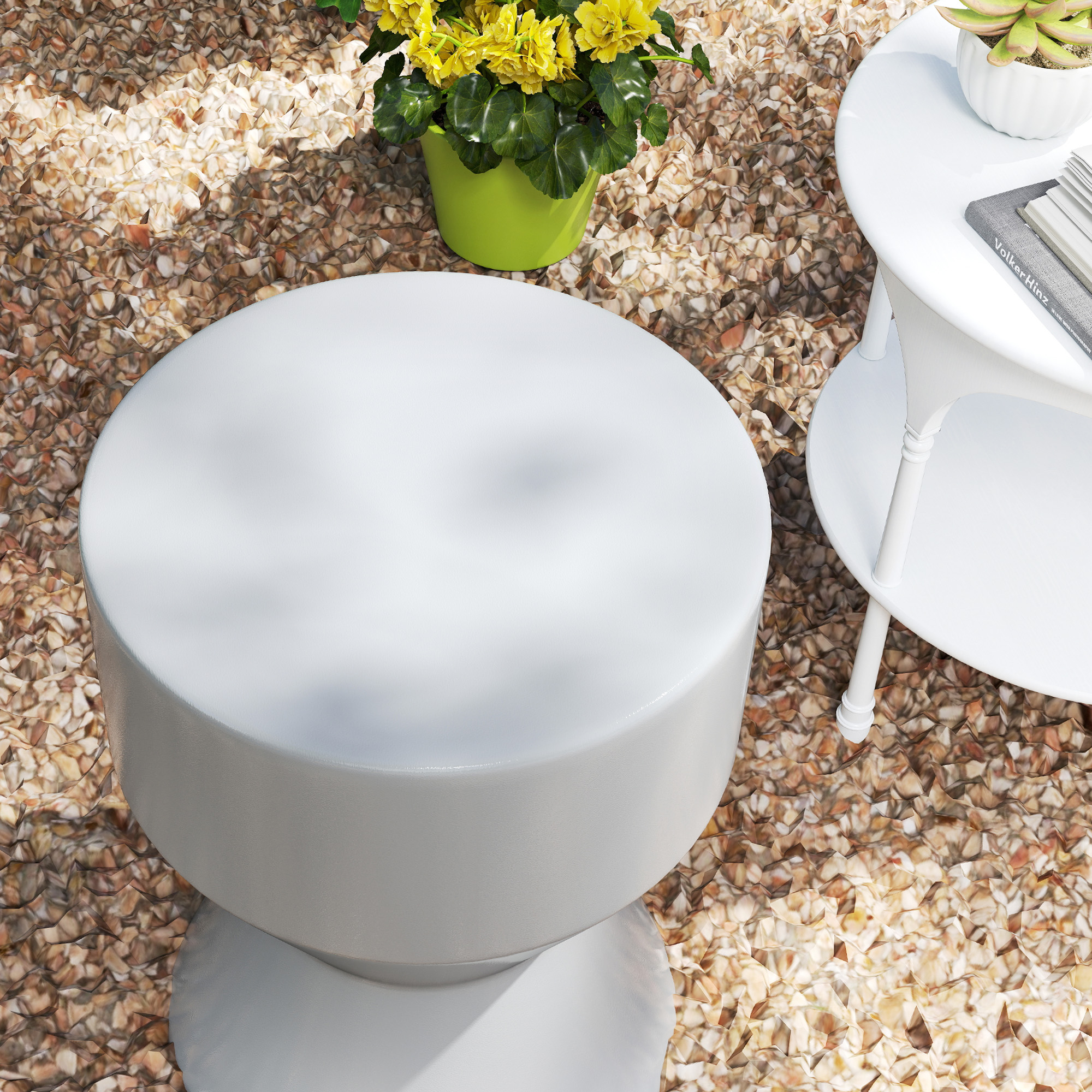 Sitzhocker aus Keramik 120kg belastbar Ø33 x 45,5 cm Wetterfest Garten Hocker in Sanduhrform Hellgrau