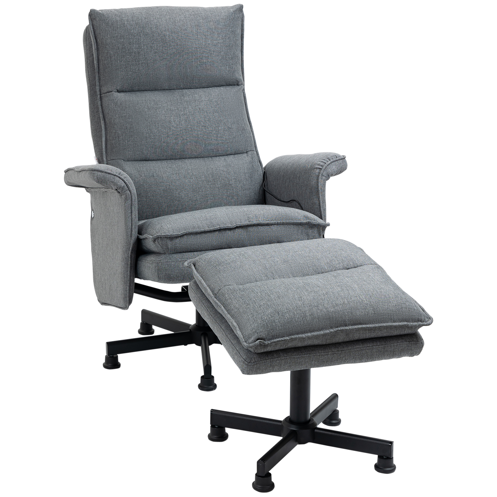 Massage-Bürostuhl mit Fußhocker, 8 Vibrationsköpfe, 1 Fernbedienung, 1 Seitentasche, Grau