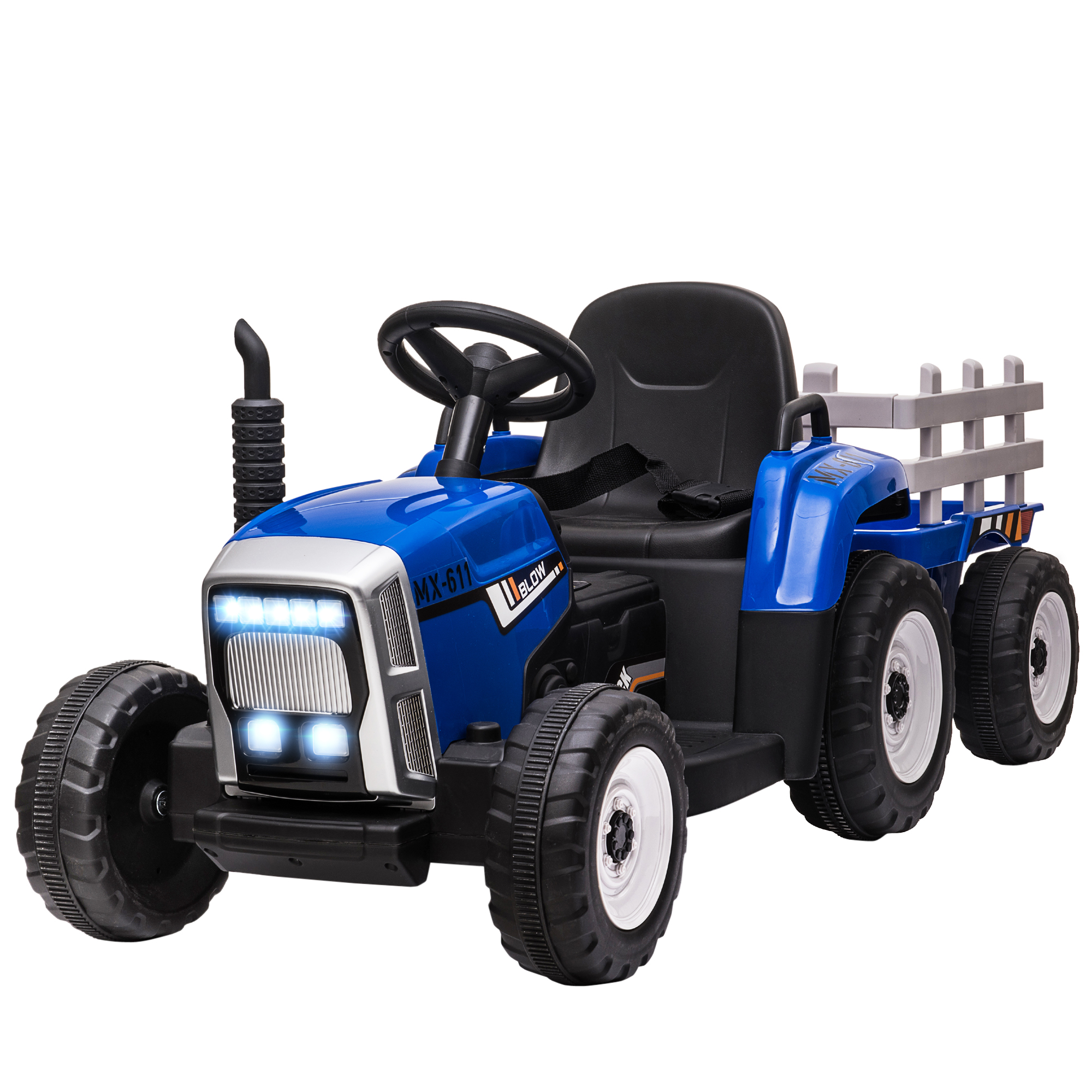 Kinder-Elektroauto mit Anhänger, Fernbedienung, Scheinwerfer, 3-6 km/h, für 3-6 Jahre, Blau
