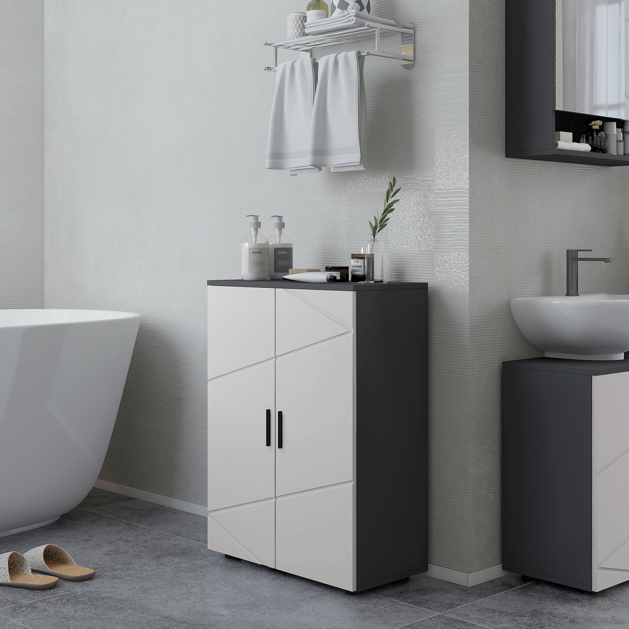 Badezimmerschrank, Badkommode, verstellbare Regale, bis zu 25 kg belastbar, Grau