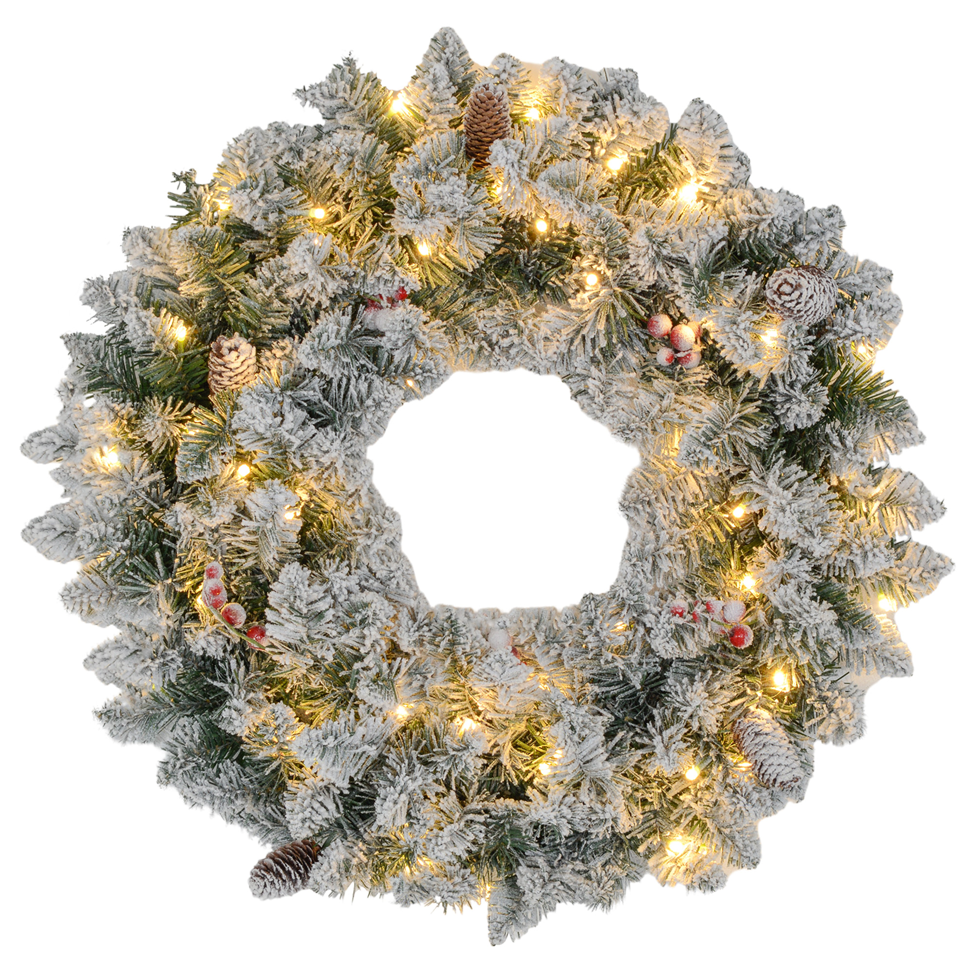 Weihnachtskranz mit LED-Beleuchtung, roten Beeren, realistisches Aussehen, Ø60 x 10 cm, Grün Weihnachtskranz mit LED-Beleuchtung, roten Beeren, realistisches Aussehen, Ø60 x 10 cm, Grün