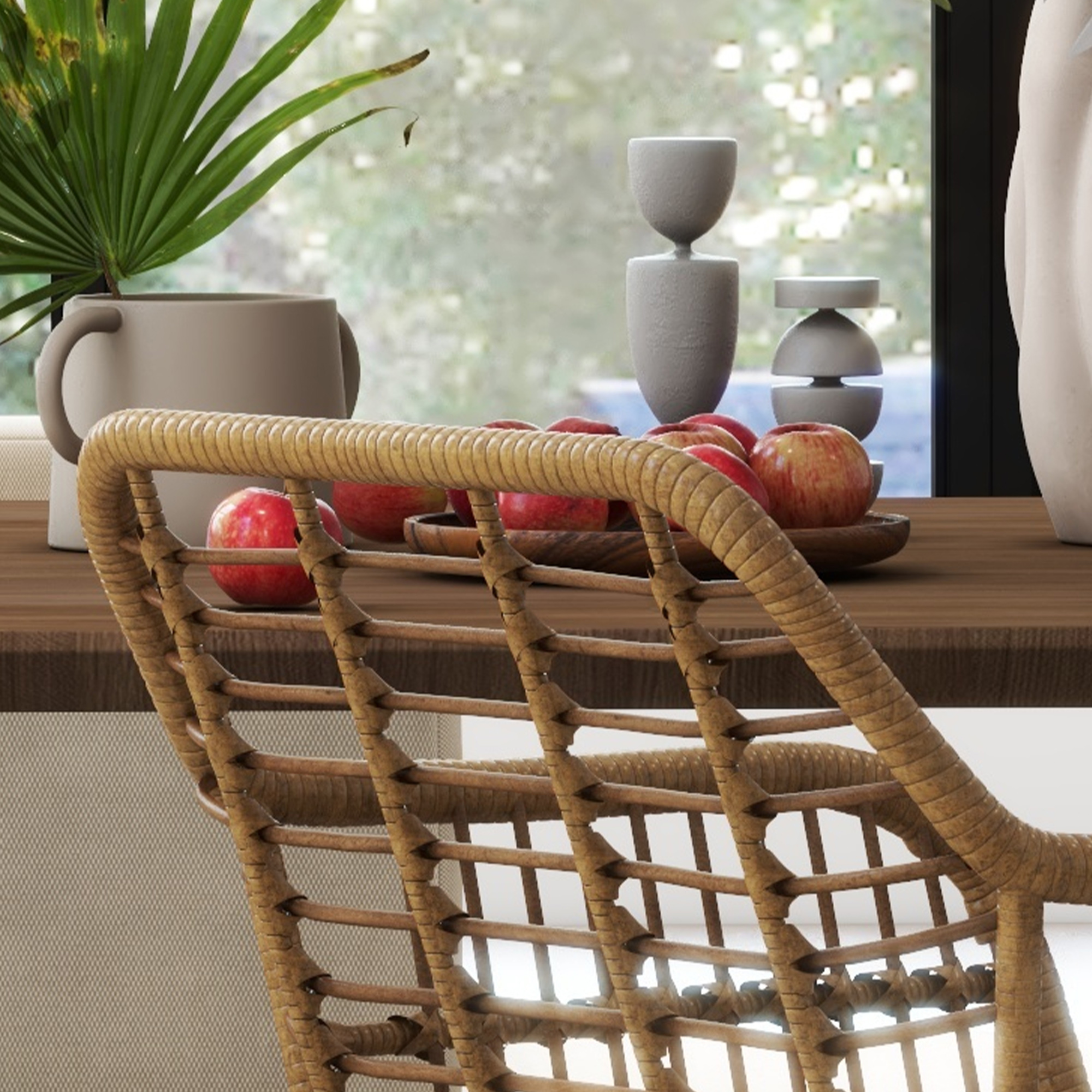 2-er-Set Stühle im Boho-Stil, Küchenstühle, PE-Rattan, 56 x 60 x 79 cm, Natur + Weiß