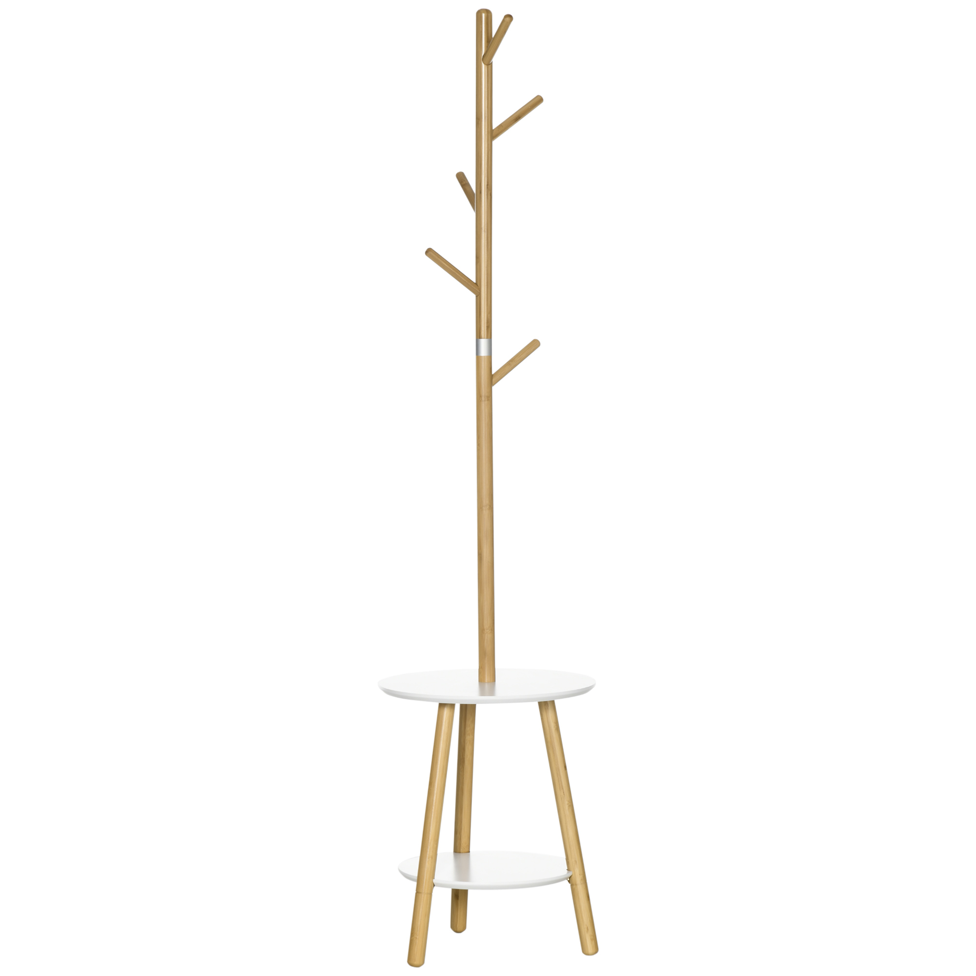 Garderobenständer mit Beistelltisch im Skandi-Design, 5 Kleiderhaken, 39, 5 cm x 39,5 cm x 171 cm, Natur + Weiß Garderobenständer mit Beistelltisch im Skandi-Design, 5 Kleiderhaken, 39, 5 cm x 39,5 cm x 171 cm, Natur + Weiß
