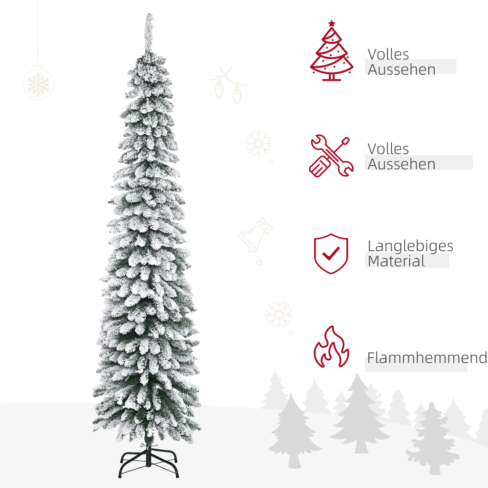 Weihnachtsbaum, schneebedeckt, schmales Design, feuerfest, 210 cm, Grün/Weiß