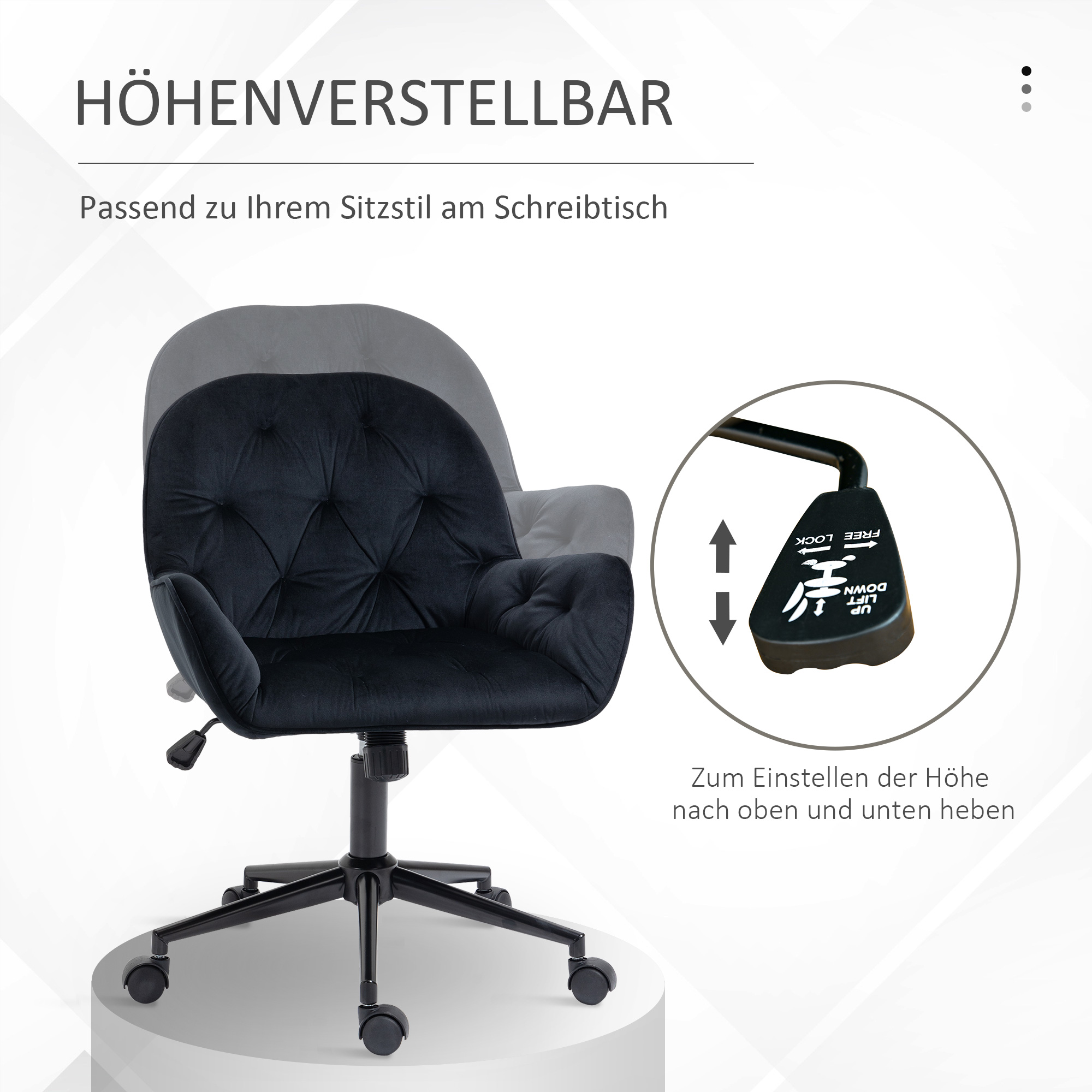 Bürostuhl Drehstuhl Bürosessel höhenverstellbarer Chefsessel Stuhl Schreibtischstuhl Sessel Büro samtartiges Polyester Schwarz 60 x 61 x 81-91 cm