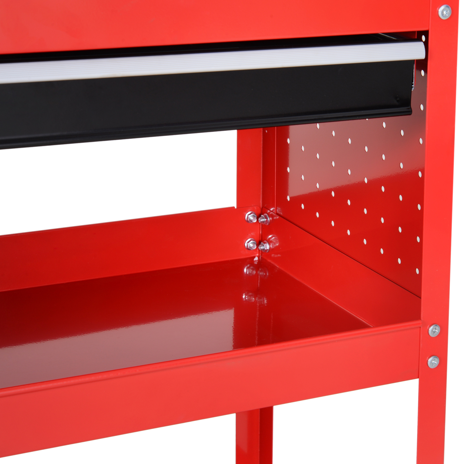 Werkzeugkoffer Werkzeugtrolley Werkzeugbox, 3 Ebenen, 4 Rollen, 82 cm x 35 cm x 76 cm, Rot