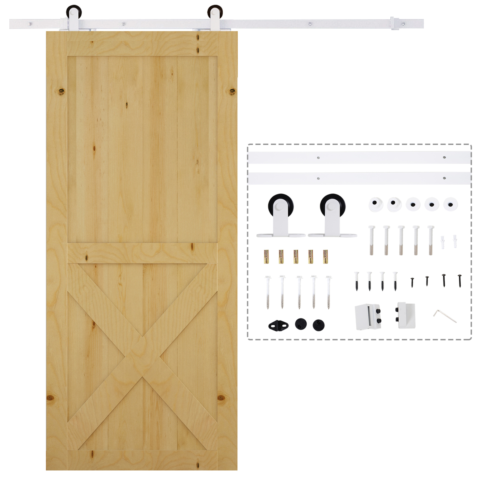 Gleitschienen-Bausatz für Schiebetür, leise Rollen, platzsparend, Karbonstahl, Weiß, 183 cm