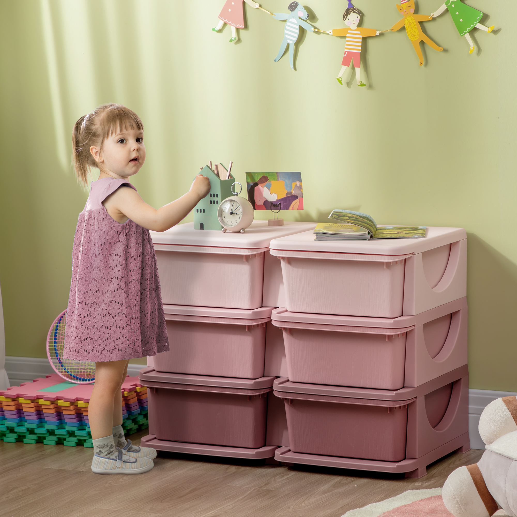 Aufbewahrungsbox für Kinder, Kinder-Aufbewahrungsbox, 3 Schubladen, Rosa