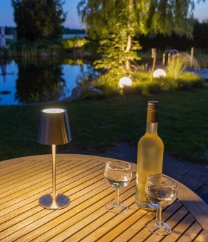 LED Akku-Tischleuchte "Foco Tenda" / 2900K, IP44, Touchschalter, 30cm