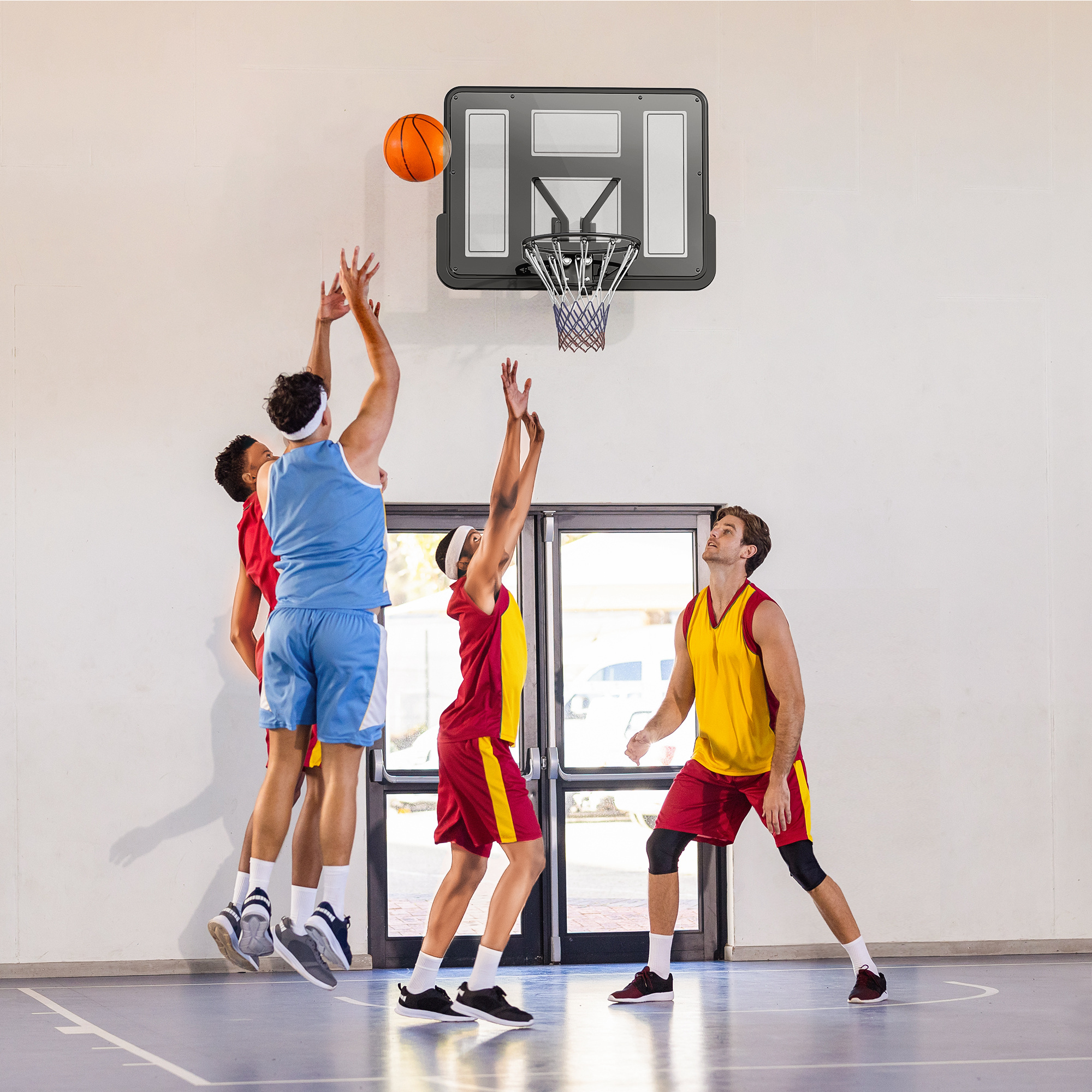 Wandmontierter Basketballkorb, Reißfestes Netz, wetterbeständig, widerstandsfähig, für drinnen und draußen, Schwarz