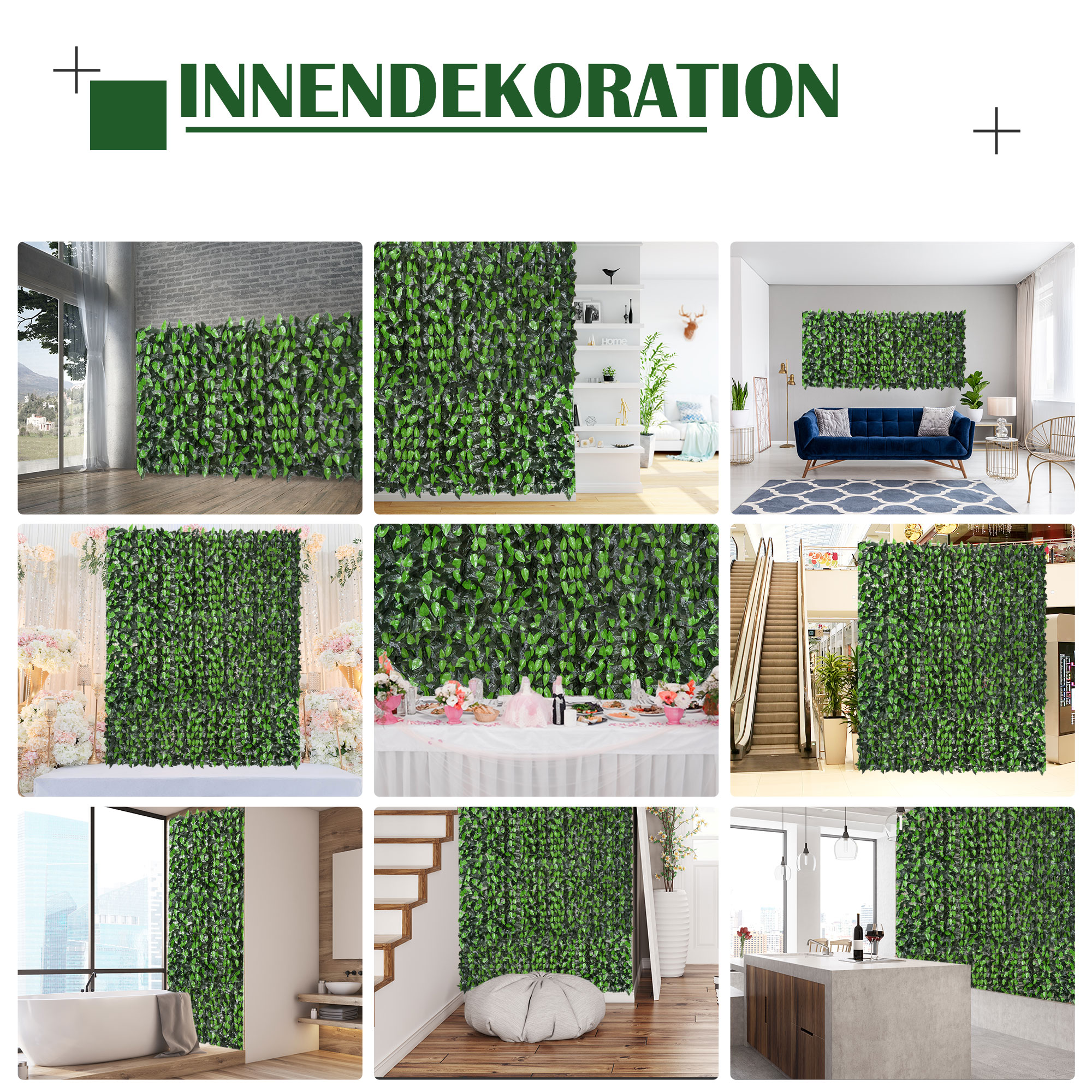 Kunsthecke Kunspflanze Kletterpflanze, Outdoordekoration,  realistisches Aussehen, 300 cm× 100 cm, Dunkelgrün