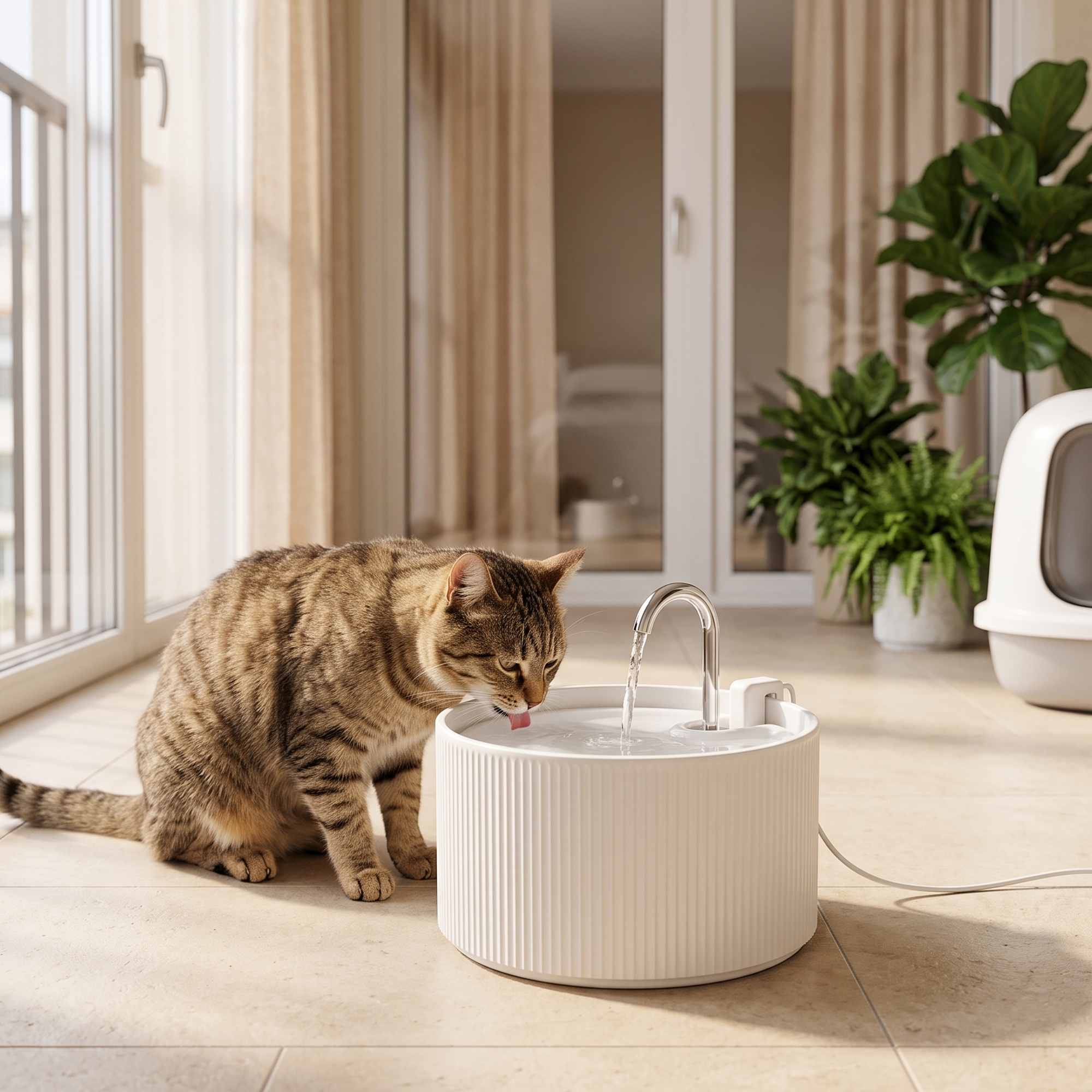 Katzenbrunnen 2,2L Keramik Trinkbrunnen mit 4-fach Filtersystem 2 Modi 1 Filter & Schaumstoff Ultraleise Pumpe, BPA-frei
