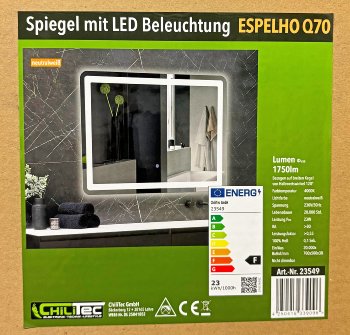 LED Spiegel "Espelho Q70" 70x50cm, 230V, 23W, 1750lm, 4000K, Touchschalter