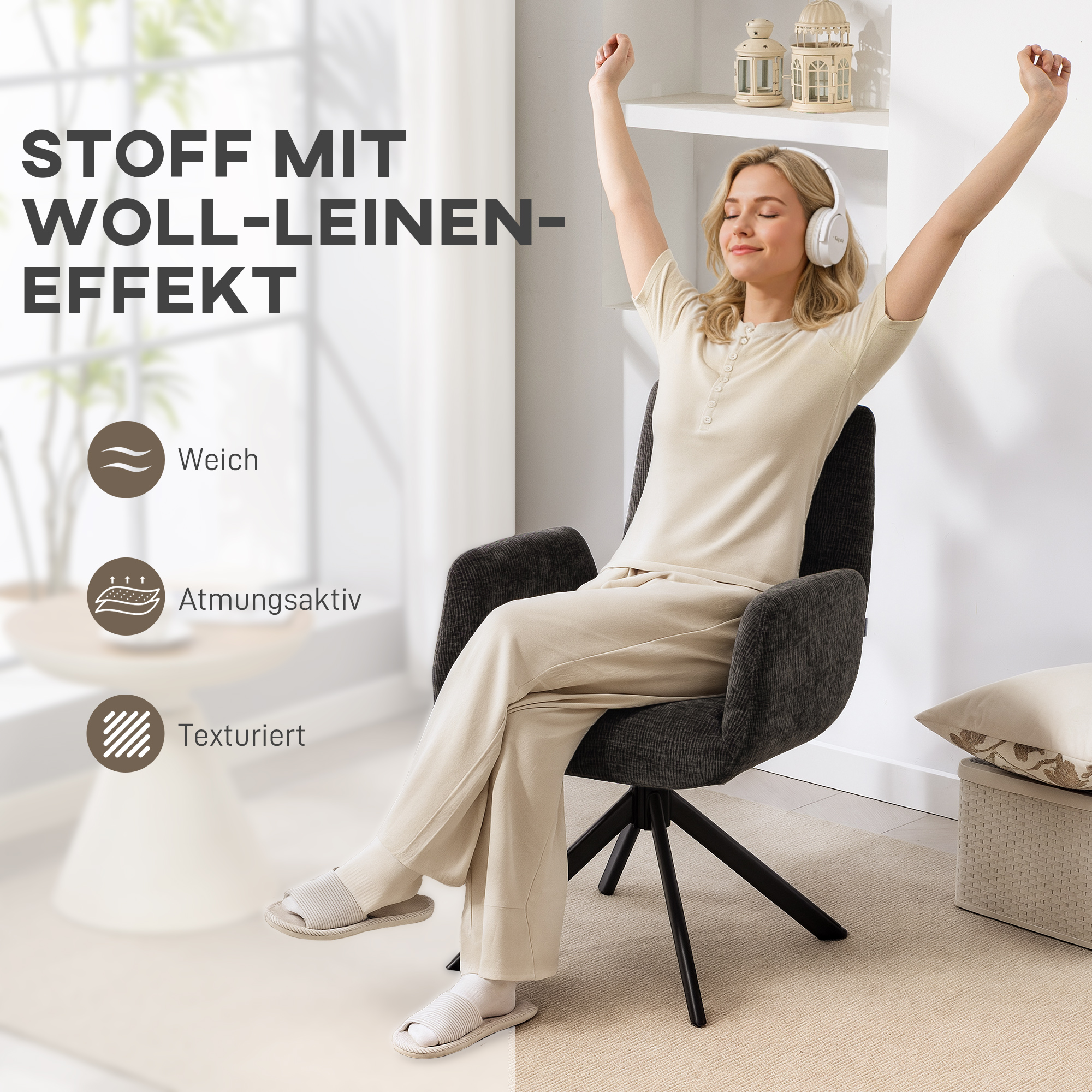 Polstersessel, Akzentsessel, modernes Design, drehbar, bis 120 kg, Schwarz