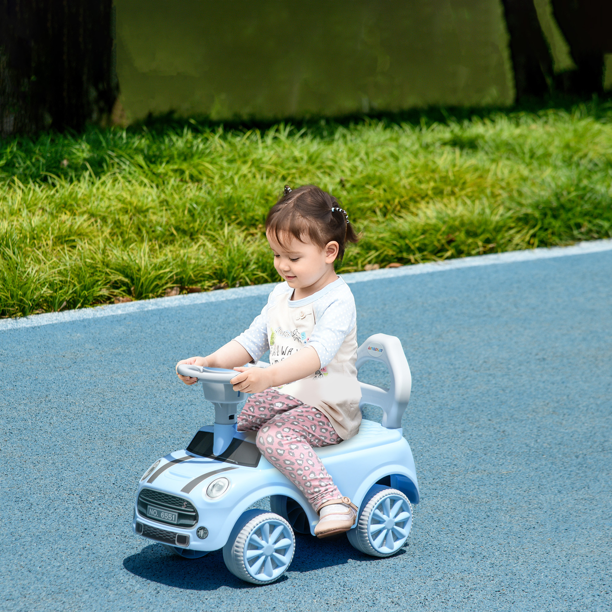 Rutschauto für Kinder, Anti-Überkippschutz, Rückenlehne, Hupe, rutschfester Sitz, Hellblau