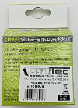 DELPHI RJ45 Dose für ISDN & Cat.5, inkl. Rahmen, UP, weiß