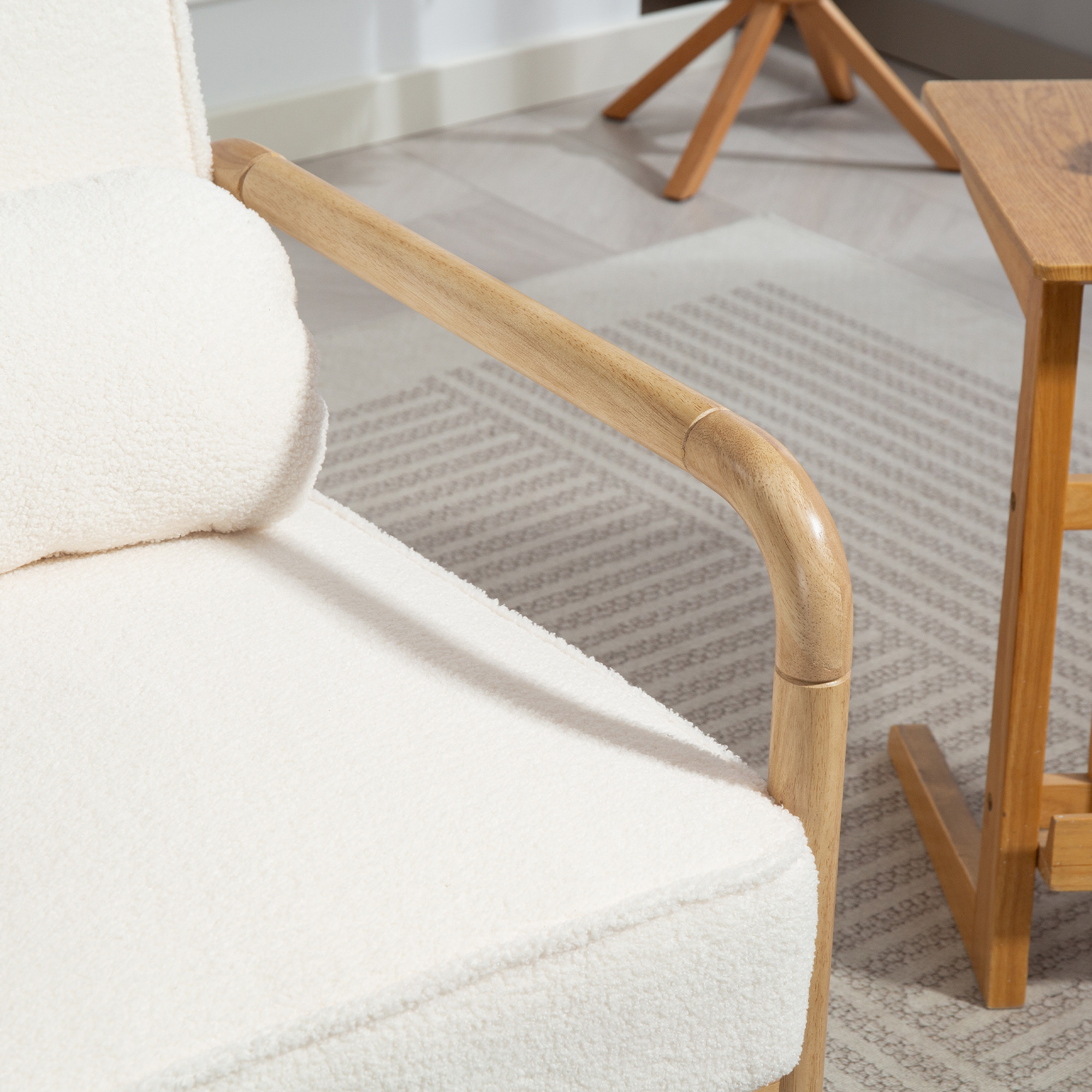 Akzentstuhl, Polsterstuhl mit Stoffbezug, Kautschukholzrahmen, Moderner Stuhl mit Kissen, Weiß